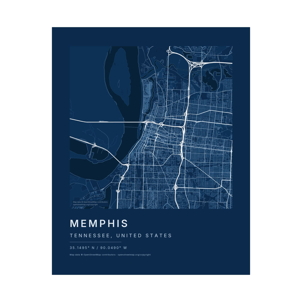Memphis, Tennessee City Map Print — Blueprint Navy Street Map Wall Art