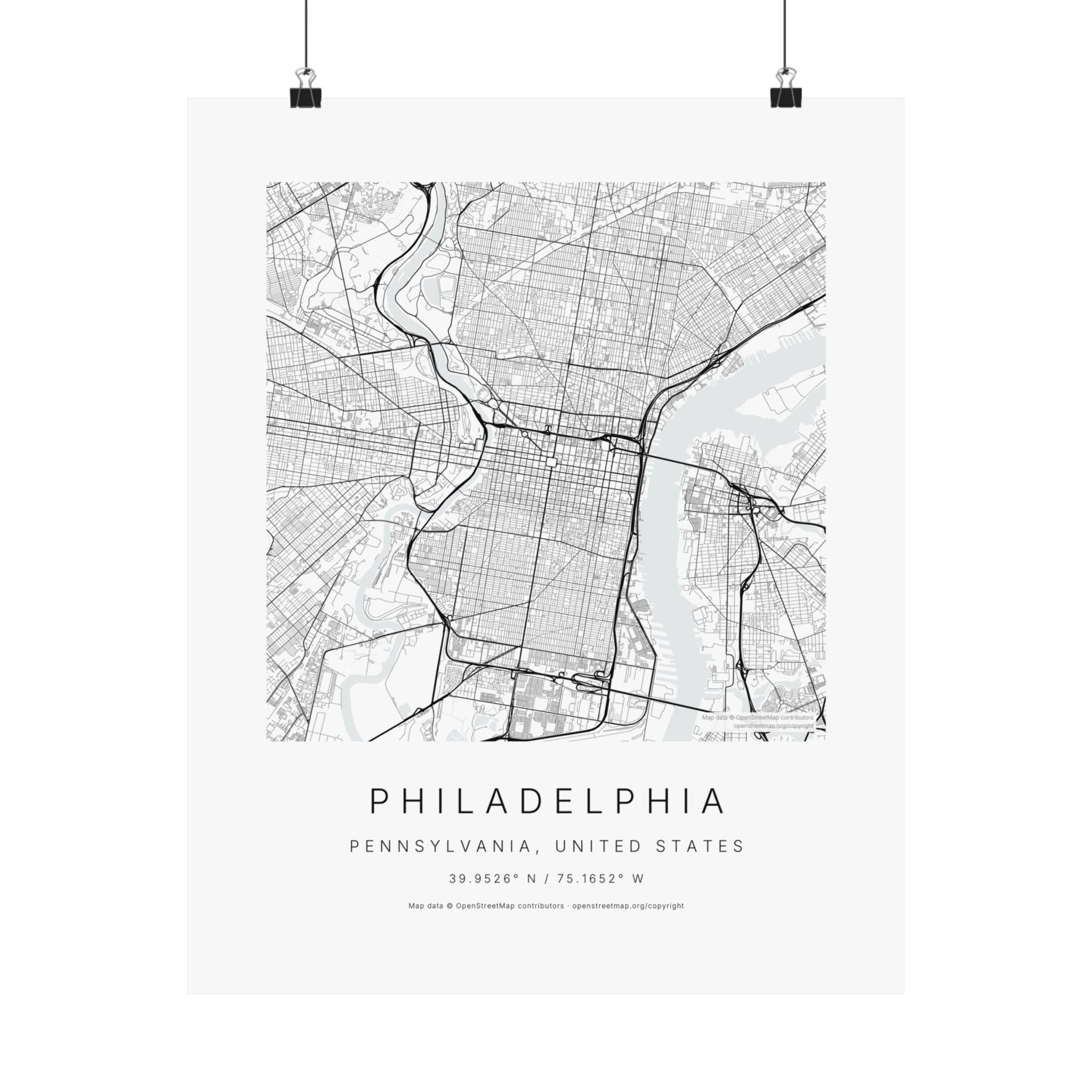 Philadelphia, Pennsylvania City Map Print — Minimalist Street Map Wall Art