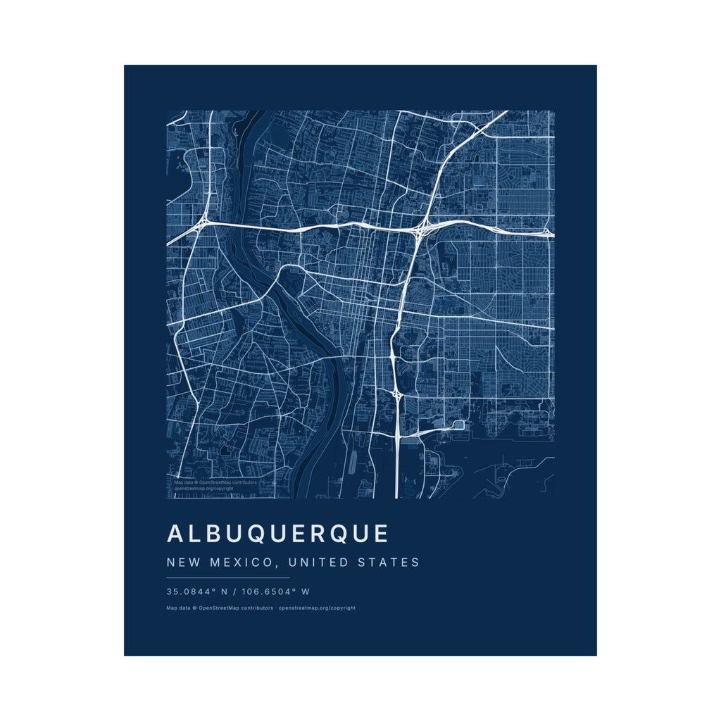 Albuquerque, New Mexico City Map Print — Blueprint Navy Street Map Wall Art