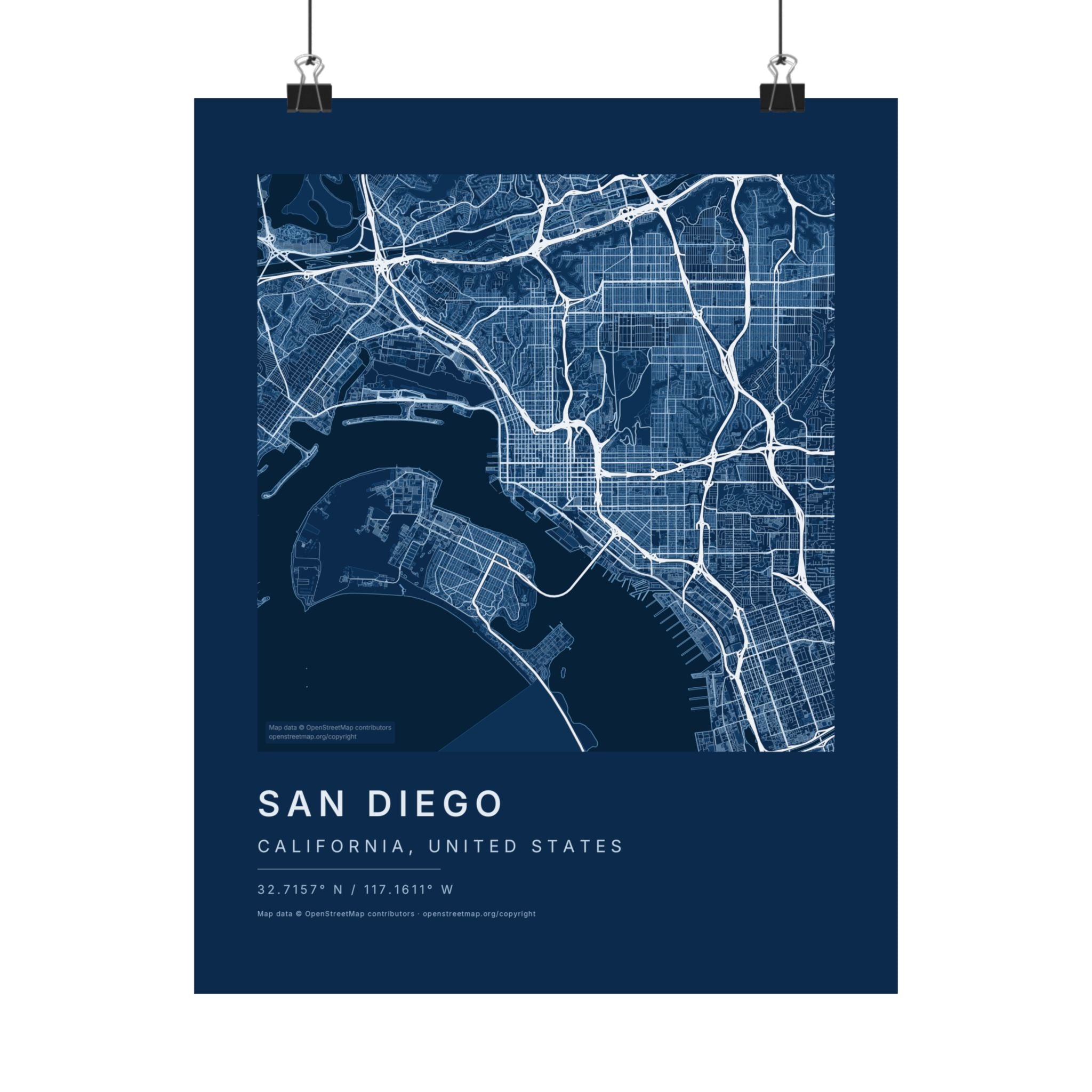 San Diego, California City Map Print — Blueprint Navy Street Map Wall Art