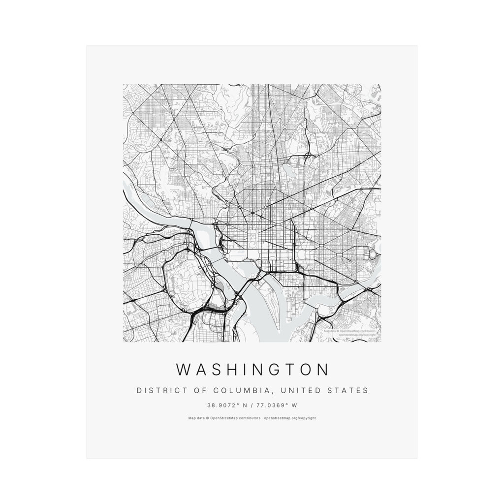 Washington, District of Columbia City Map Print — Minimalist Street Map Wall Art