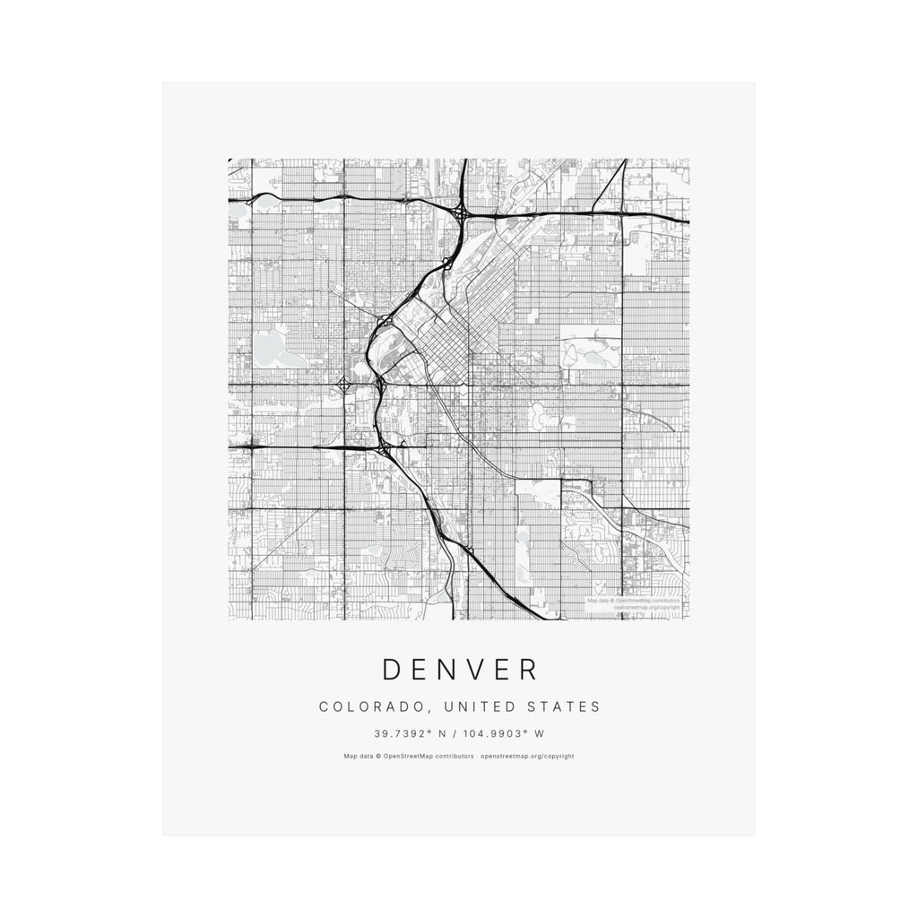 Denver, Colorado City Map Print — Minimalist Street Map Wall Art