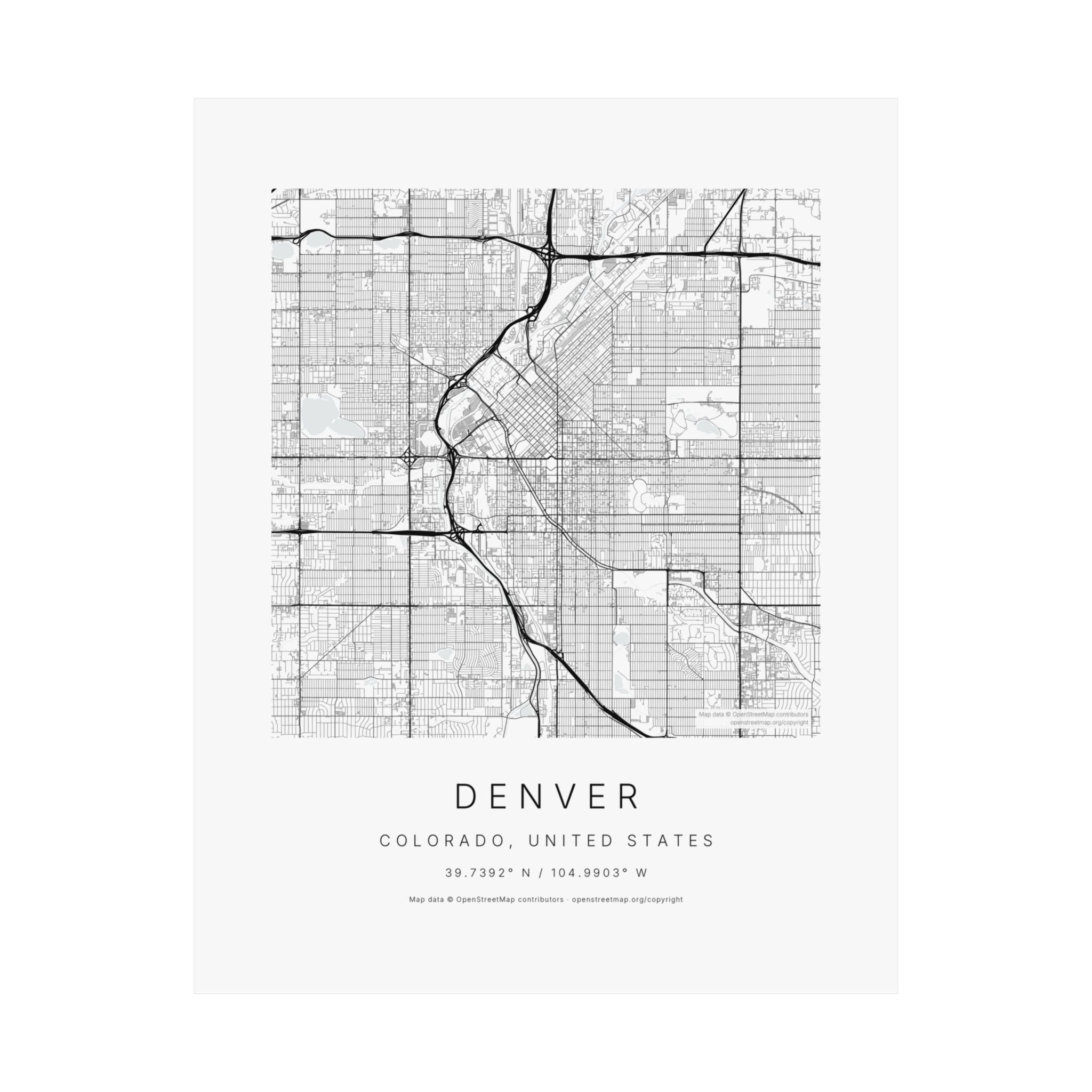 Denver, Colorado City Map Print — Minimalist Street Map Wall Art