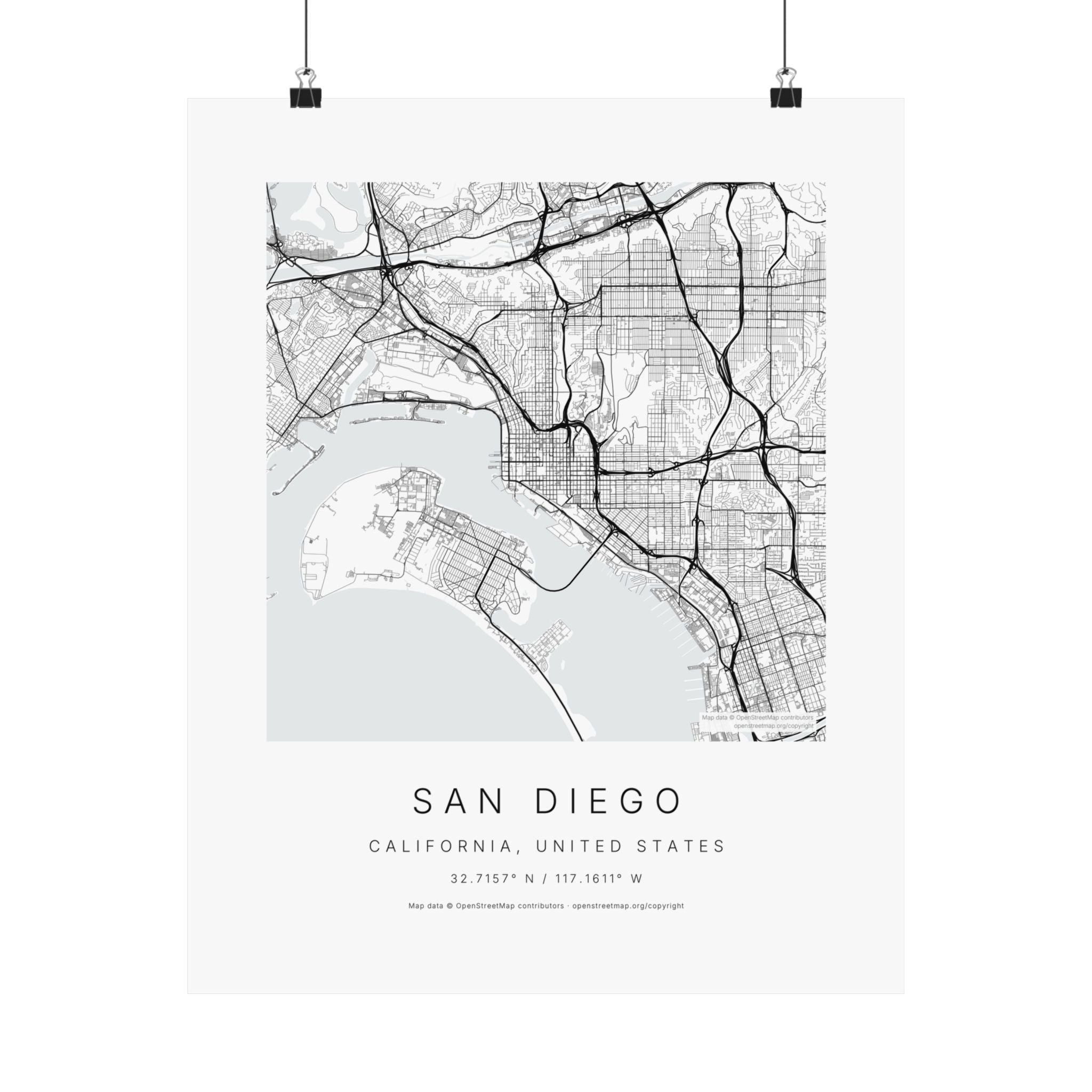 San Diego, California City Map Print — Minimalist Street Map Wall Art