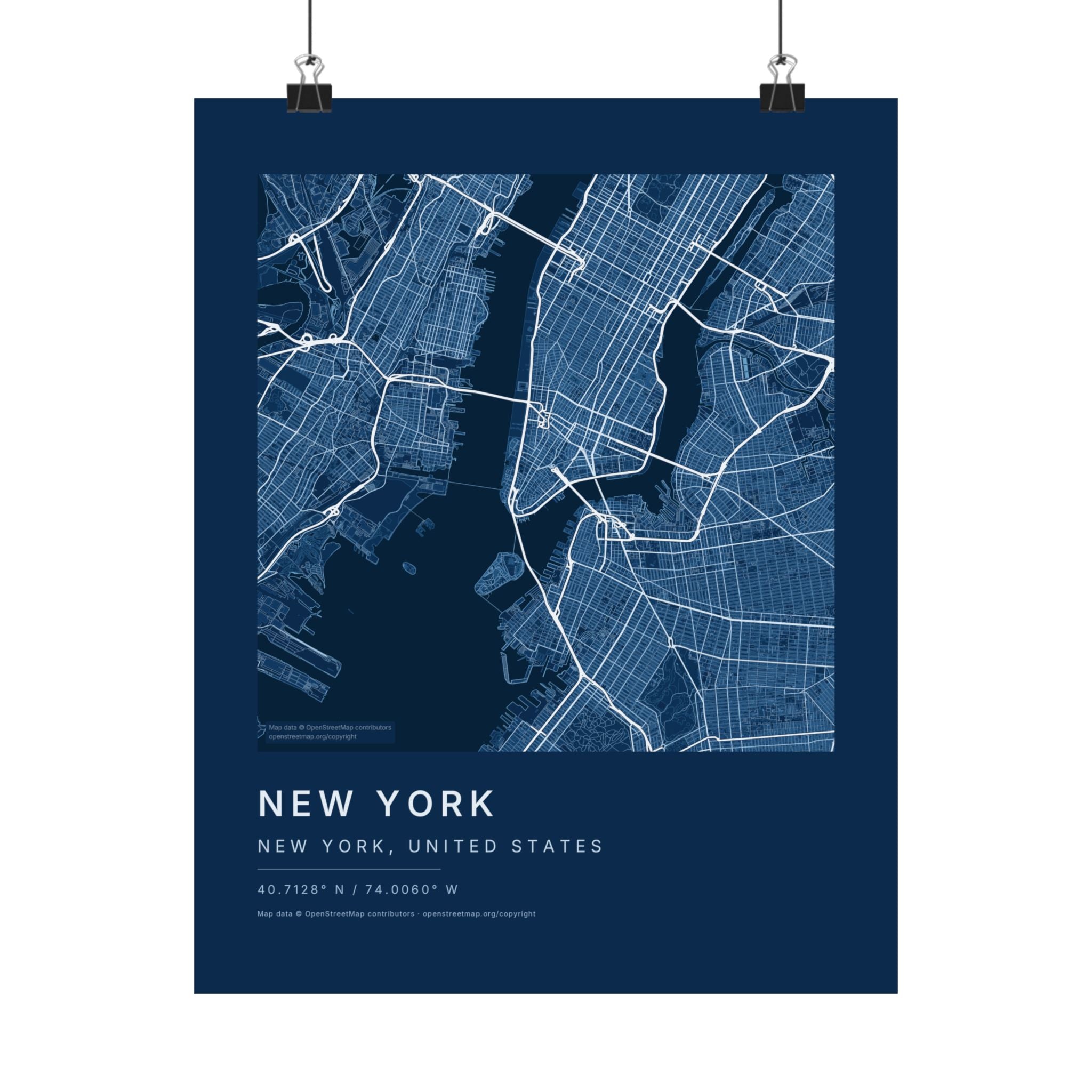 New York, New York City Map Print — Blueprint Navy Street Map Wall Art