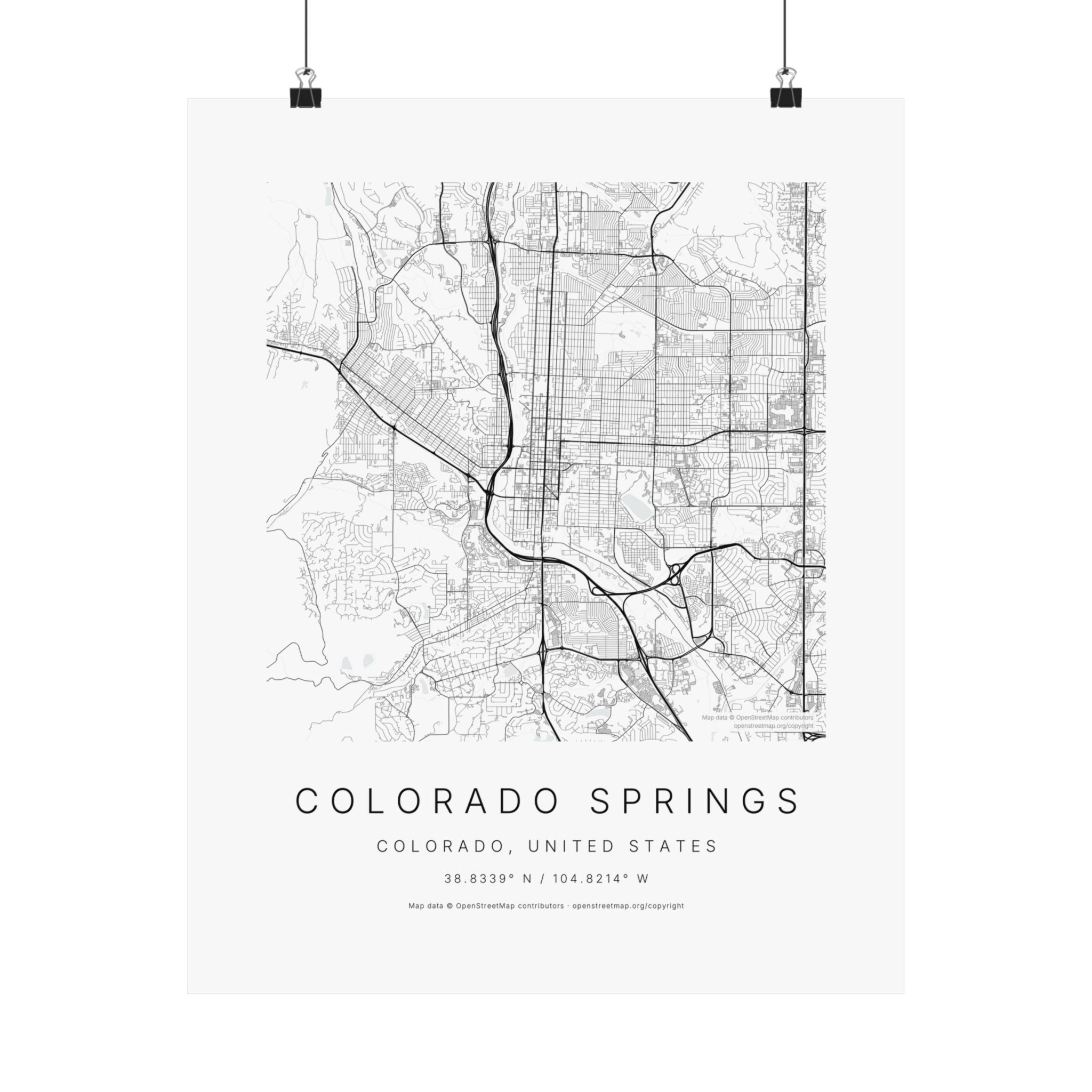 Colorado Springs, Colorado City Map Print — Minimalist Street Map Wall Art