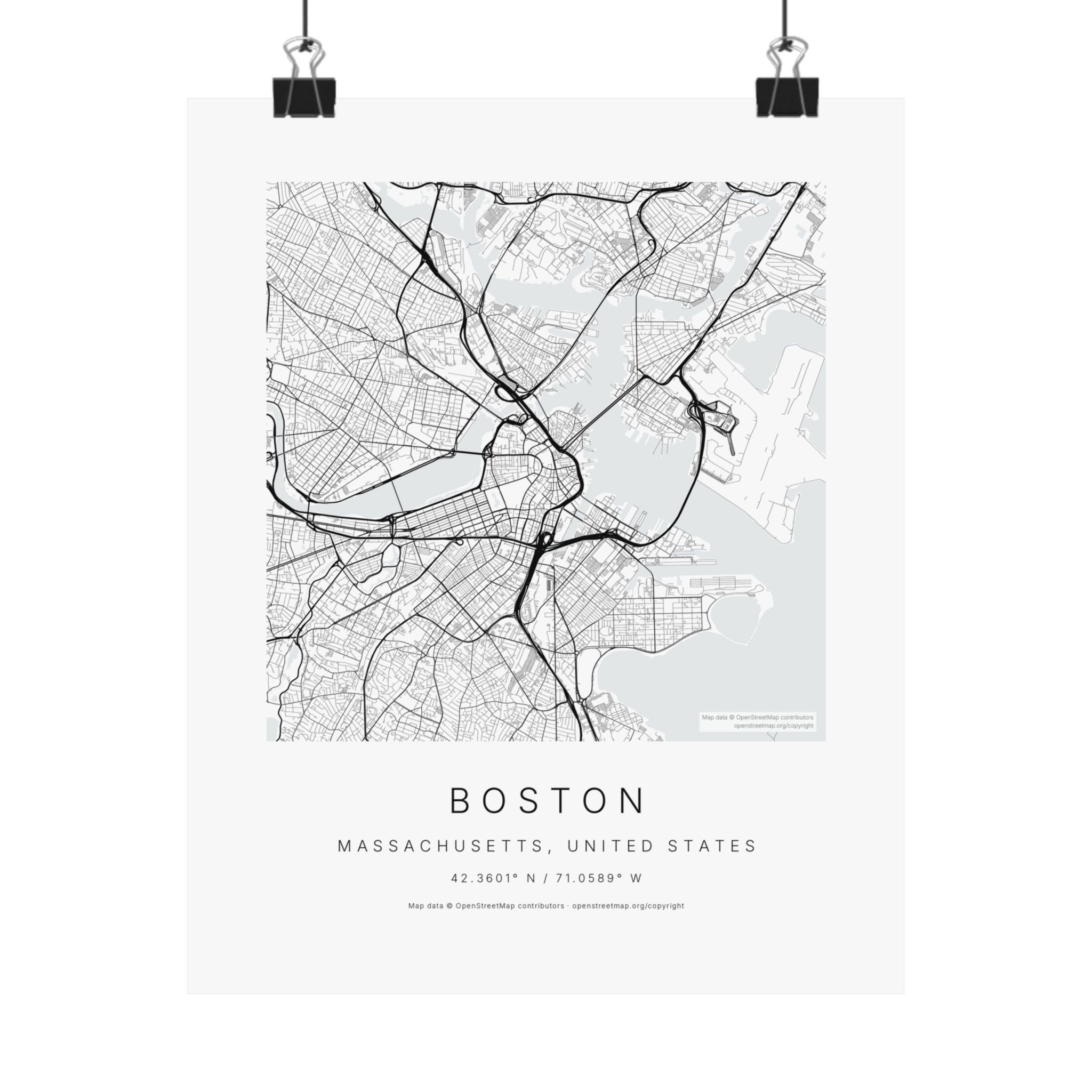 Boston, Massachusetts City Map Print — Minimalist Street Map Wall Art