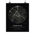 Charlotte, North Carolina City Map Print — Noir Black Street Map Wall Art