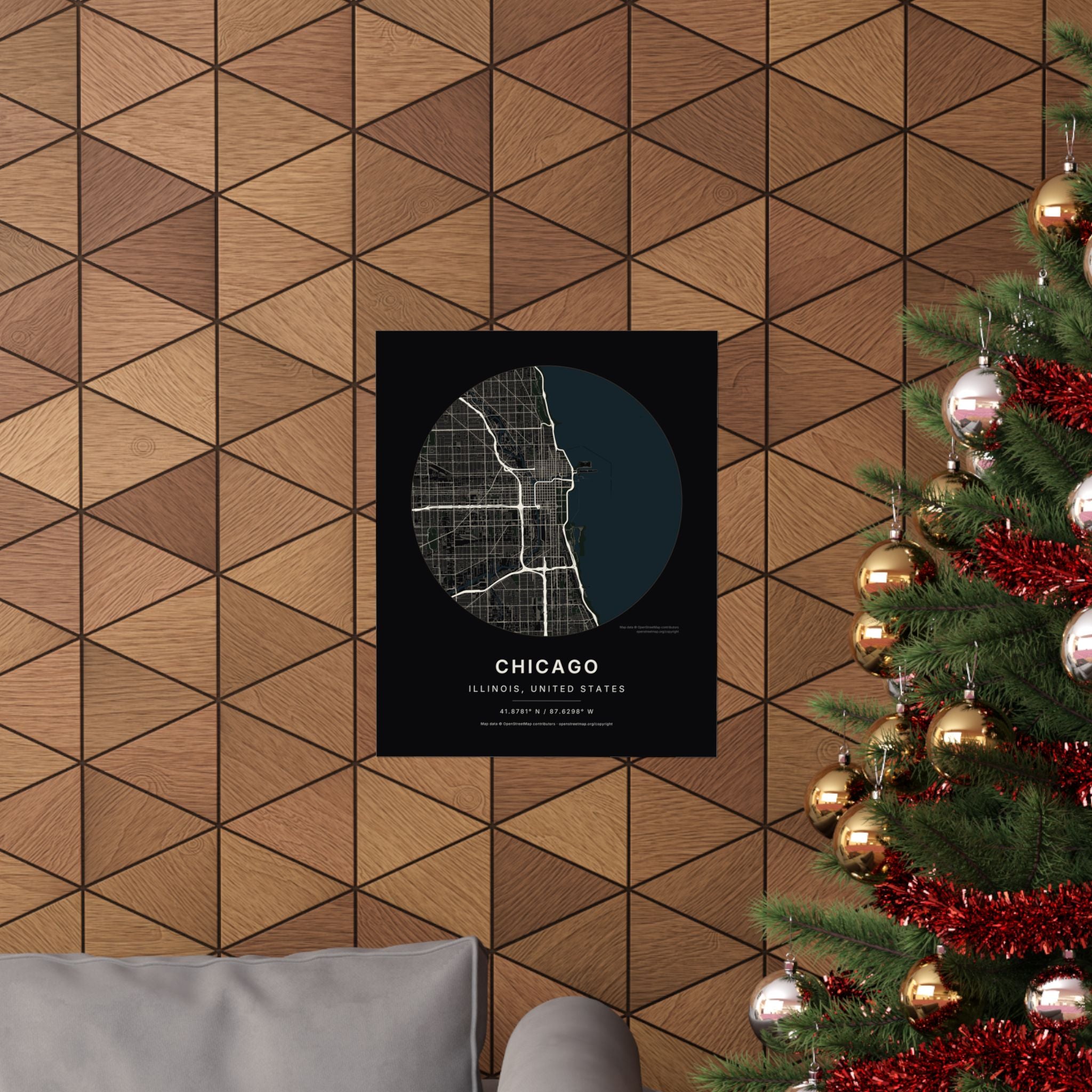 Chicago, Illinois City Map Print — Noir Black Street Map Wall Art