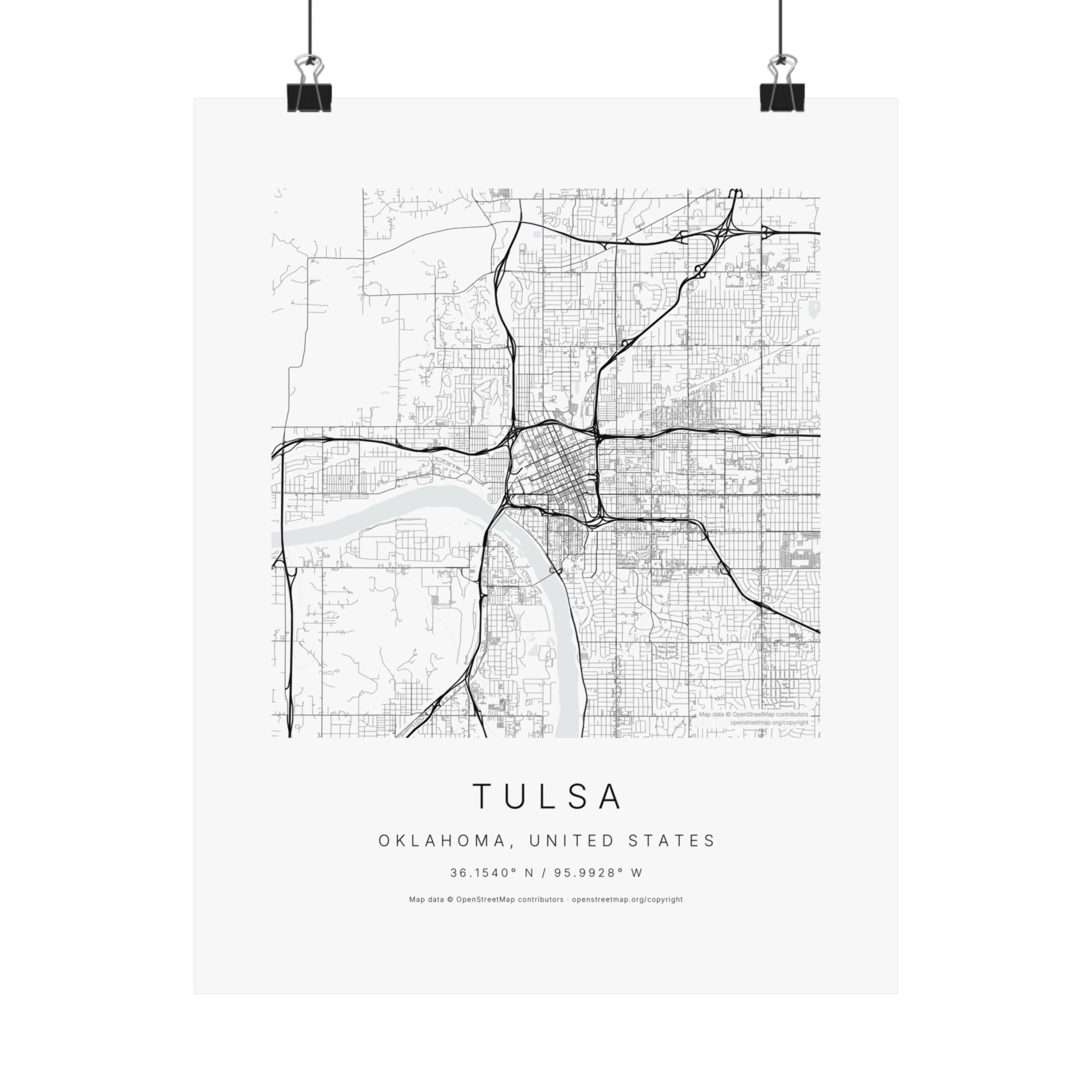 Tulsa, Oklahoma City Map Print — Minimalist Street Map Wall Art