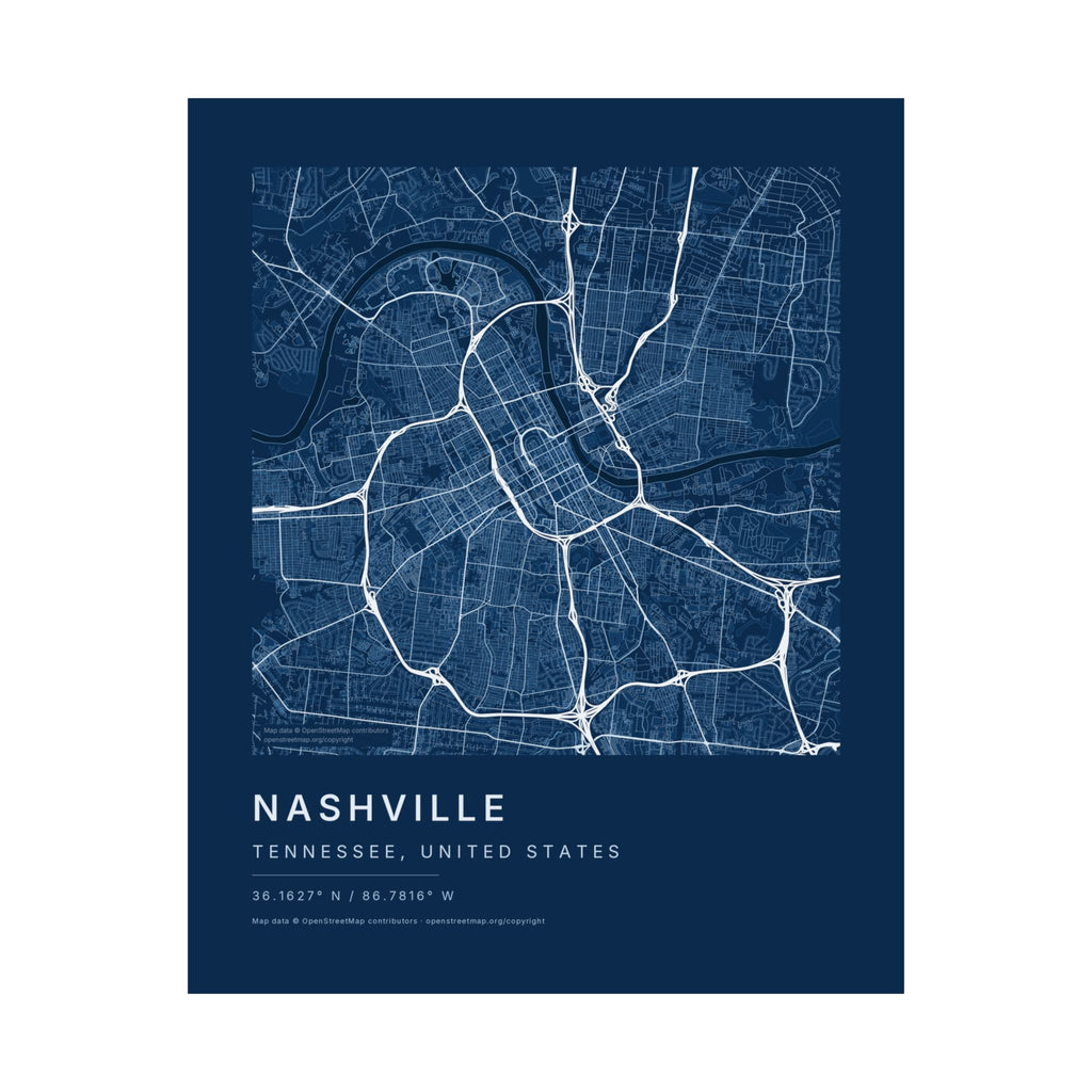 Nashville, Tennessee City Map Print — Blueprint Navy Street Map Wall Art