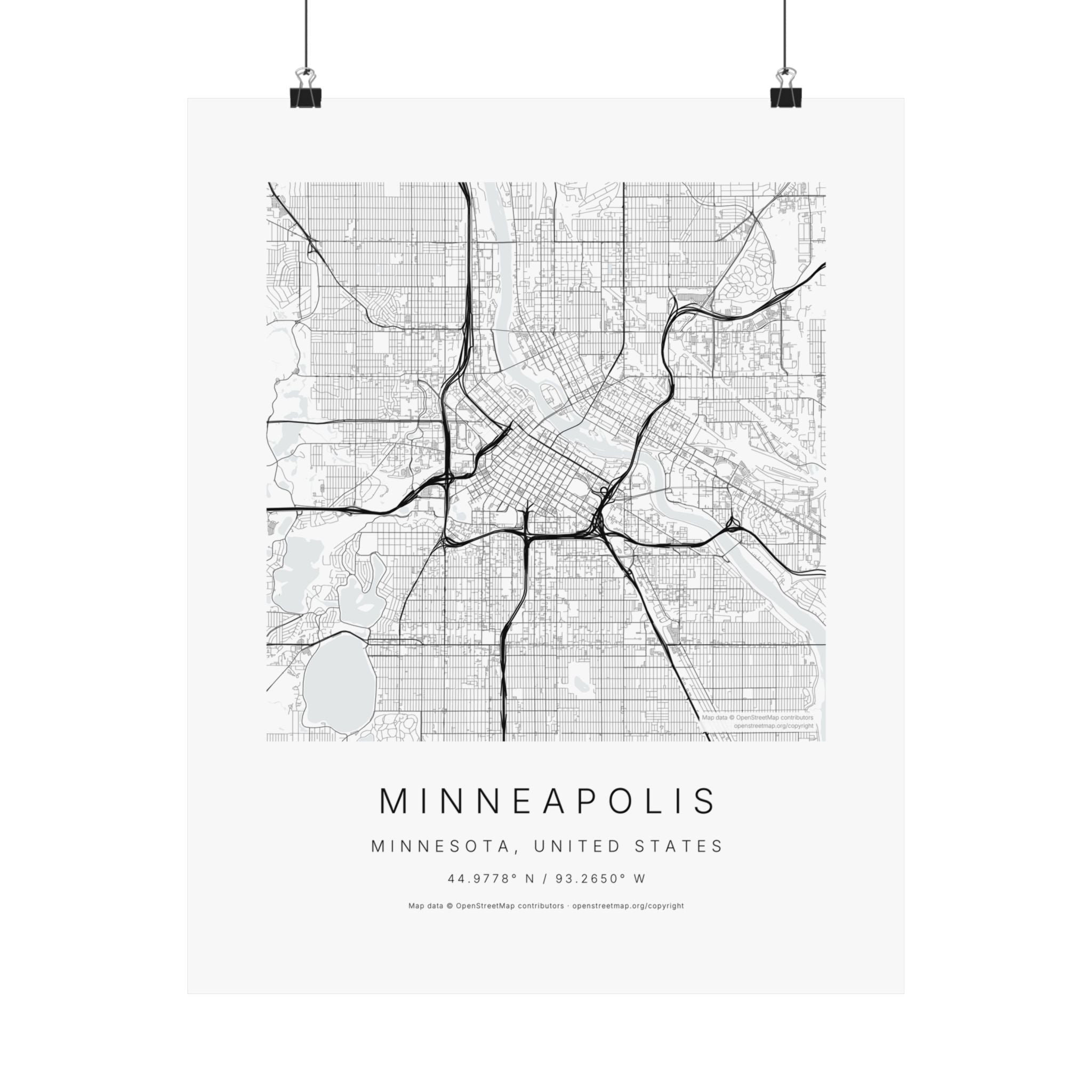 Minneapolis, Minnesota City Map Print — Minimalist Street Map Wall Art