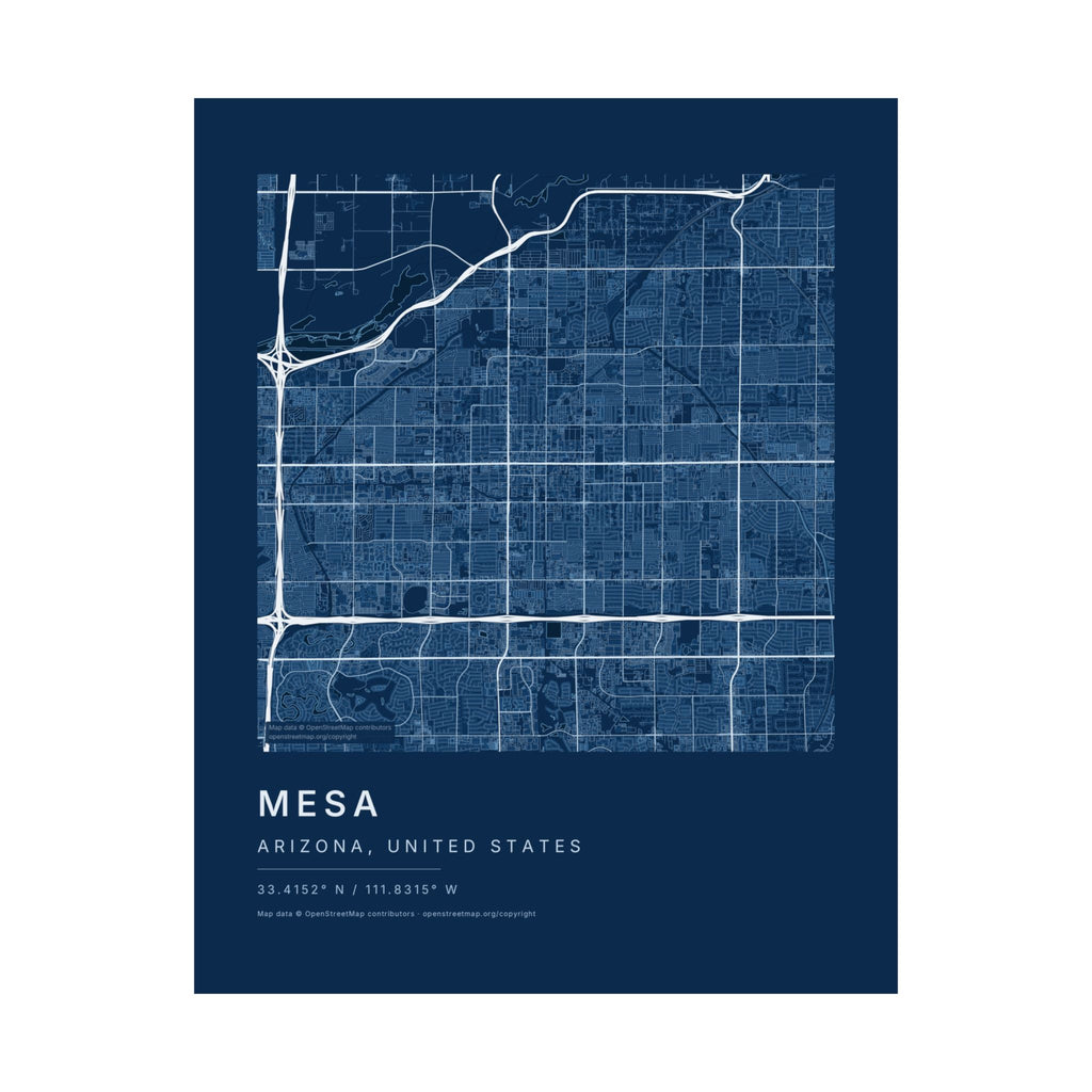 Mesa, Arizona City Map Print — Blueprint Navy Street Map Wall Art