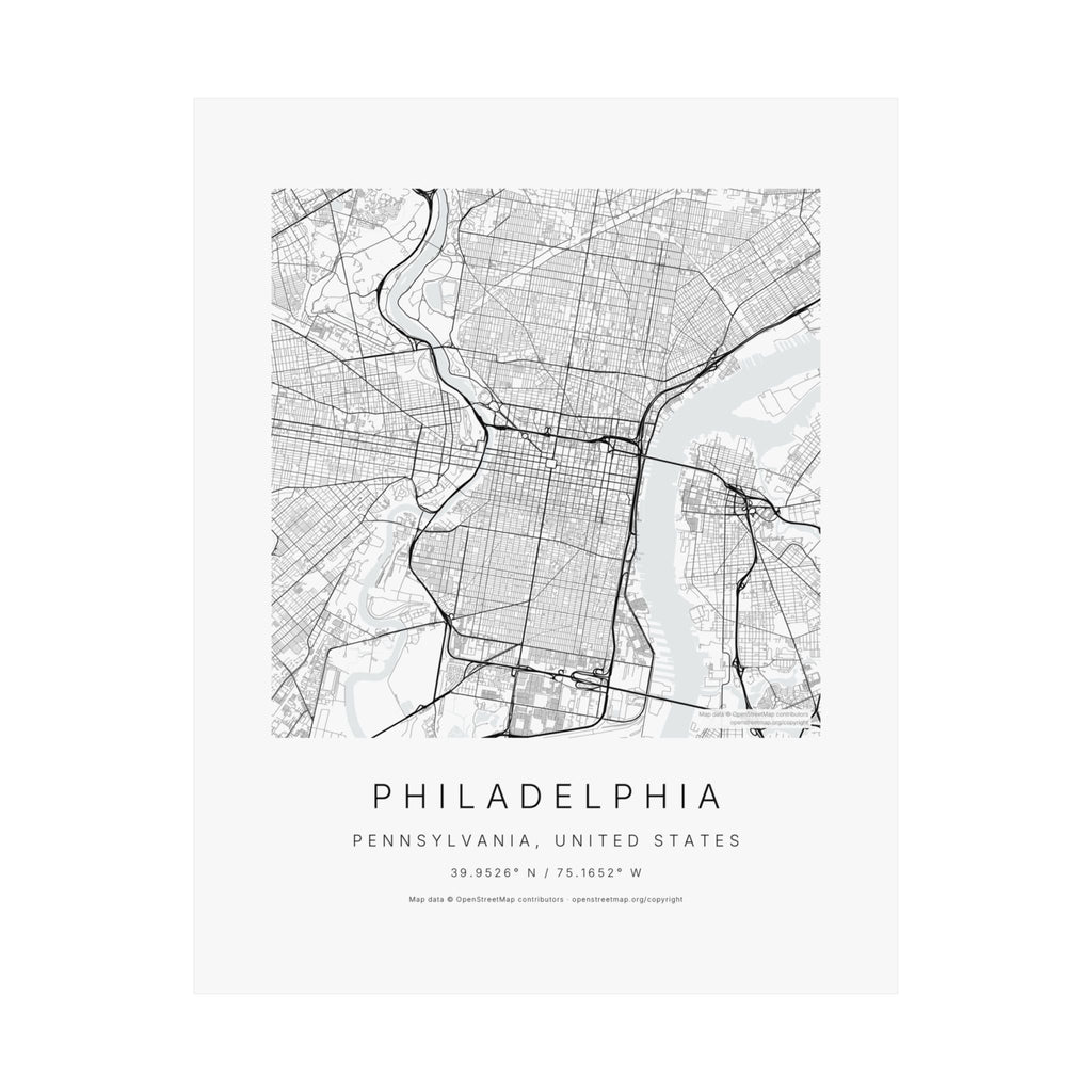 Philadelphia, Pennsylvania City Map Print — Minimalist Street Map Wall Art