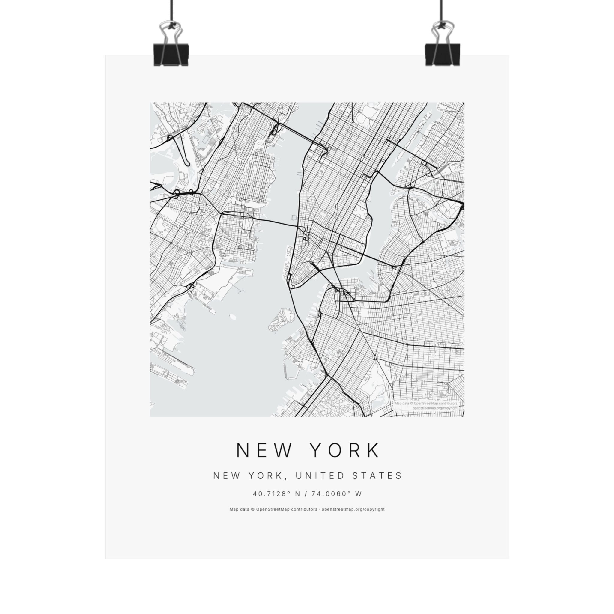 New York, New York City Map Print — Minimalist Street Map Wall Art