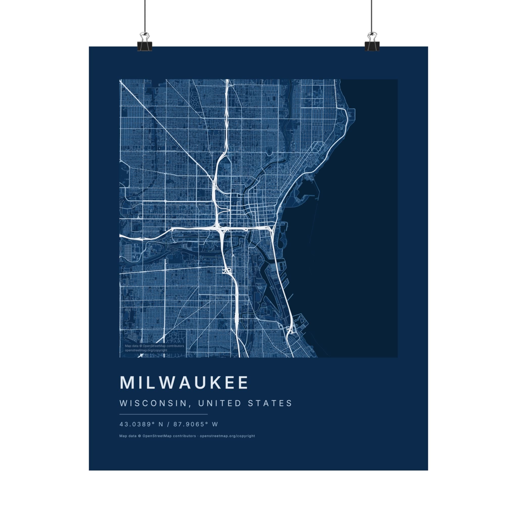 Milwaukee, Wisconsin City Map Print — Blueprint Navy Street Map Wall Art