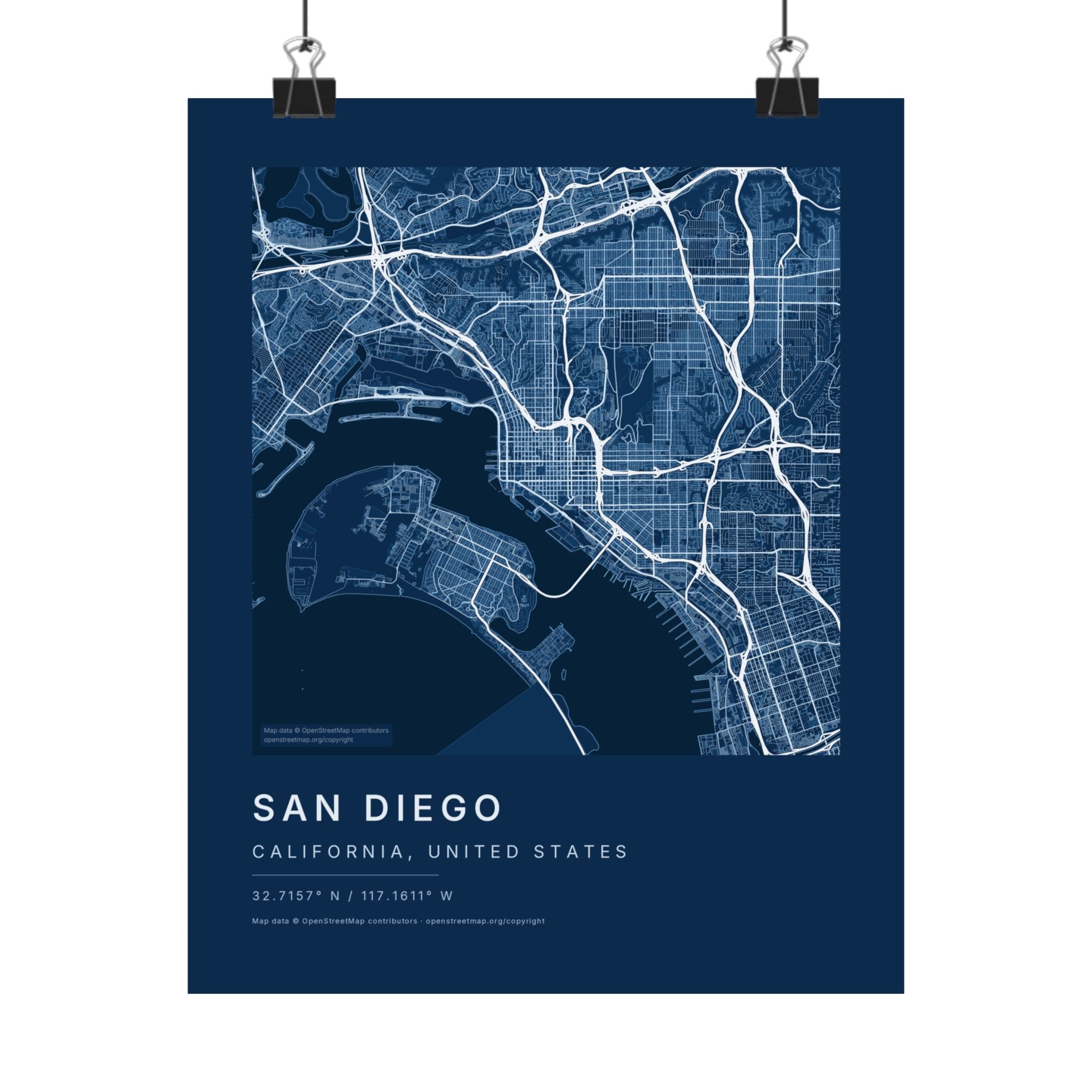 San Diego, California City Map Print — Blueprint Navy Street Map Wall Art
