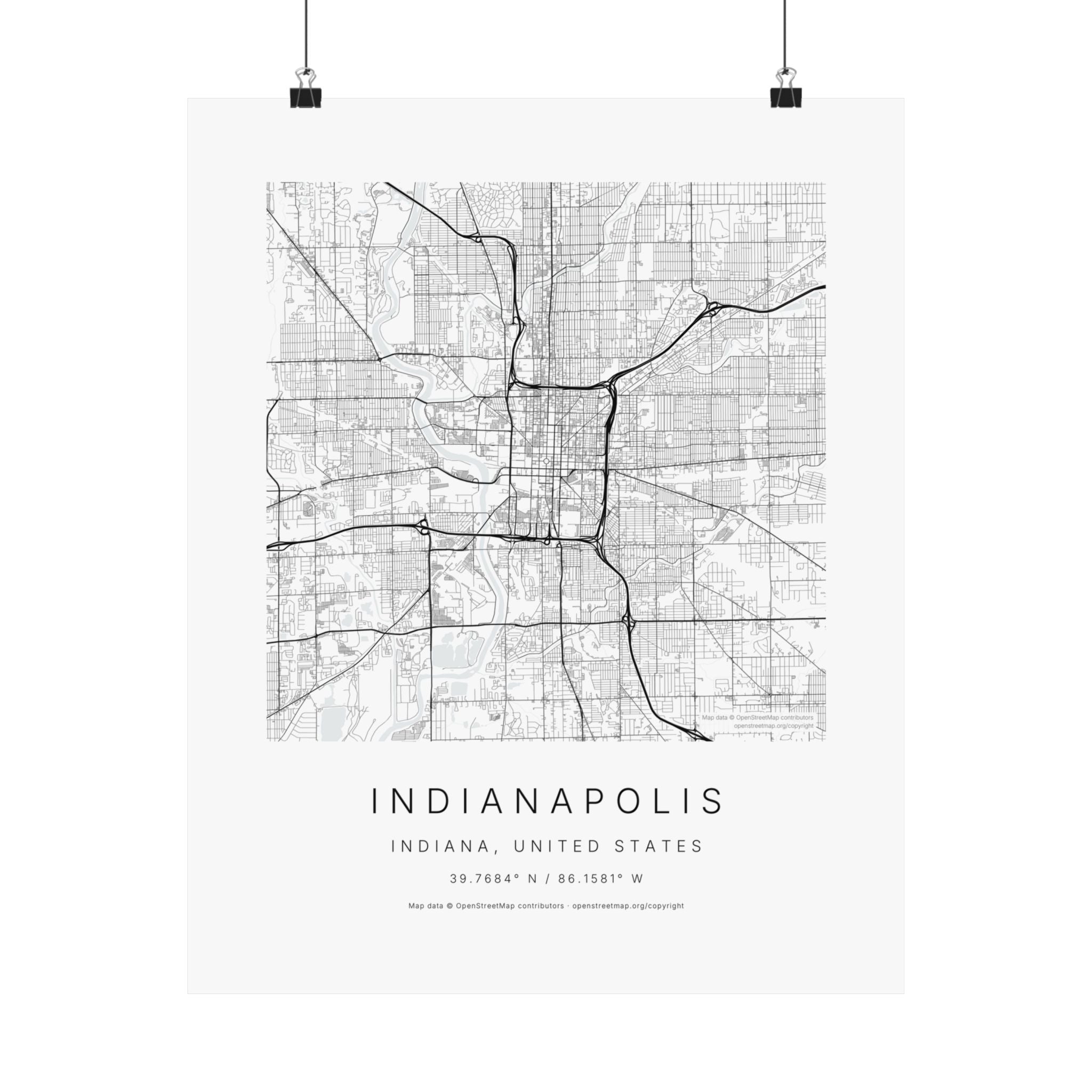 Indianapolis, Indiana City Map Print — Minimalist Street Map Wall Art