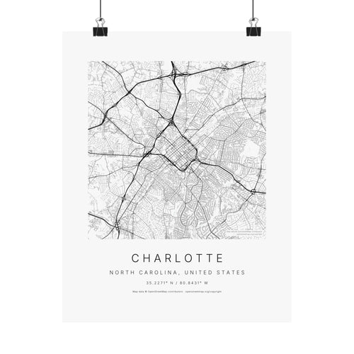 Charlotte, North Carolina City Map Print — Minimalist Street Map Wall Art