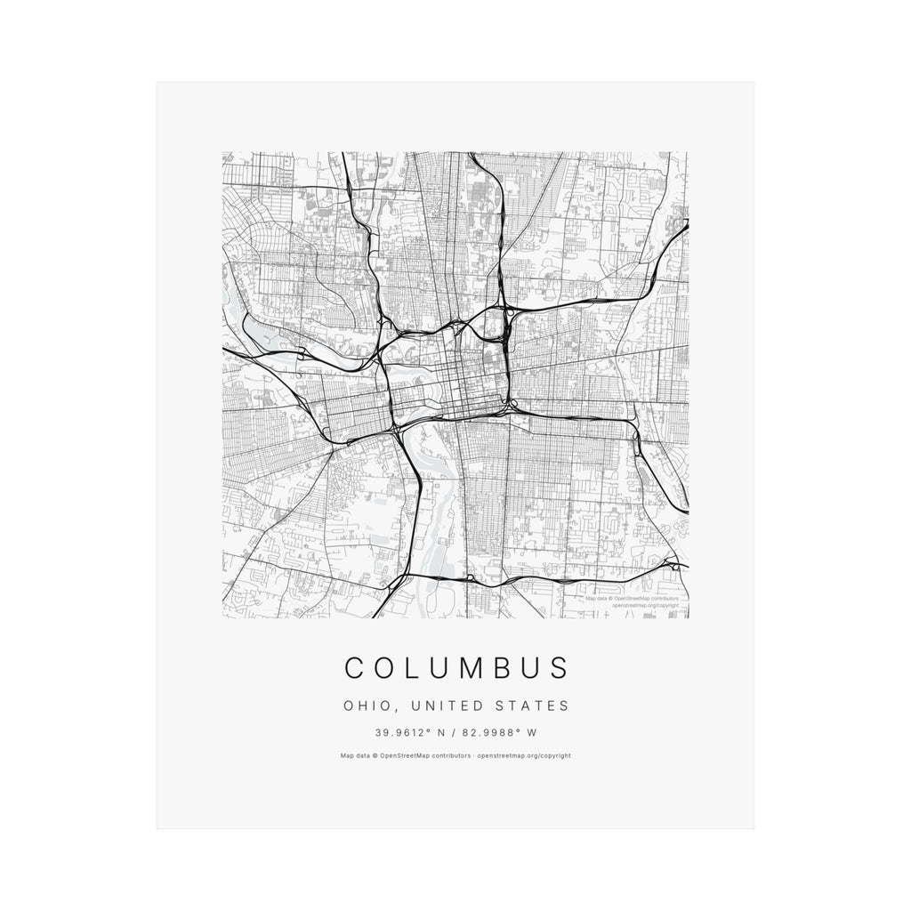 Columbus, Ohio City Map Print — Minimalist Street Map Wall Art