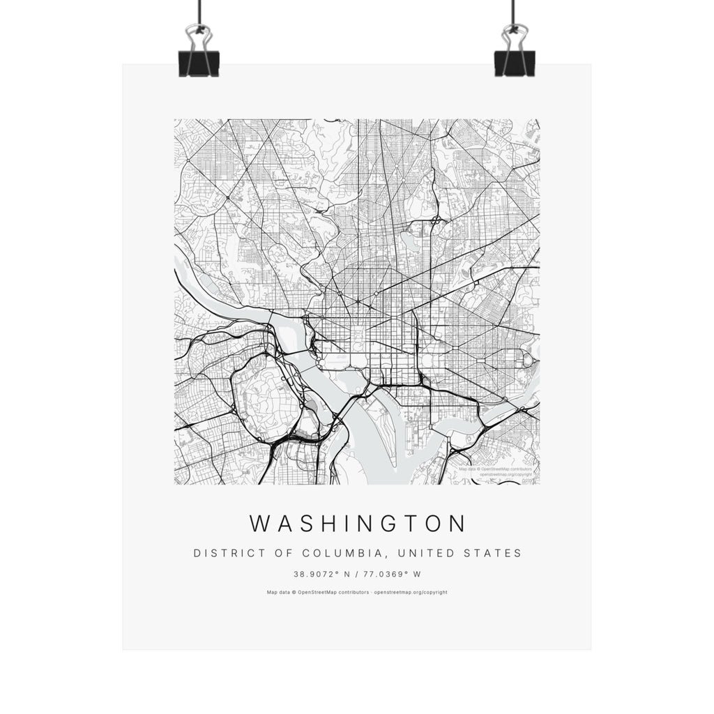 Washington, District of Columbia City Map Print — Minimalist Street Map Wall Art