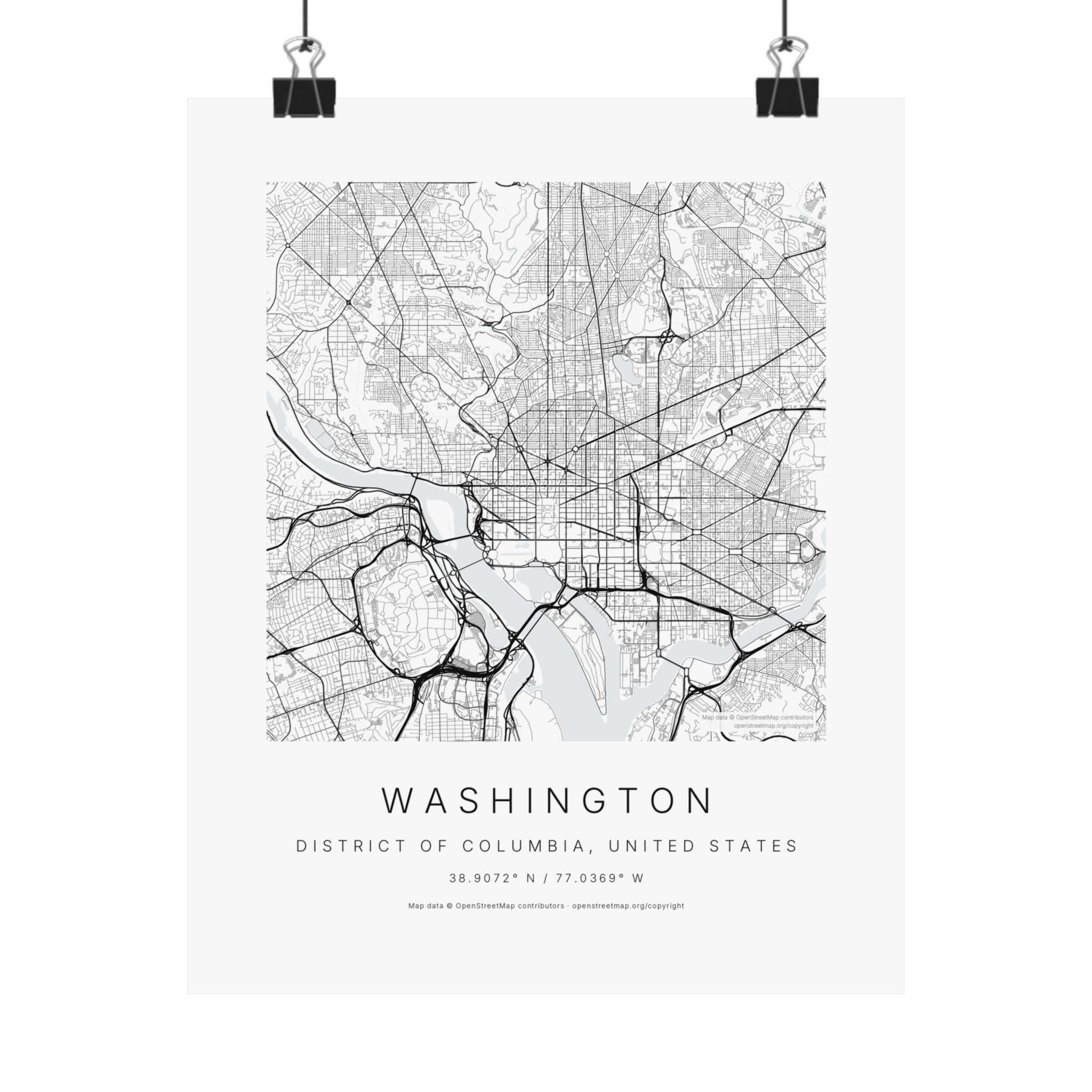 Washington, District of Columbia City Map Print — Minimalist Street Map Wall Art