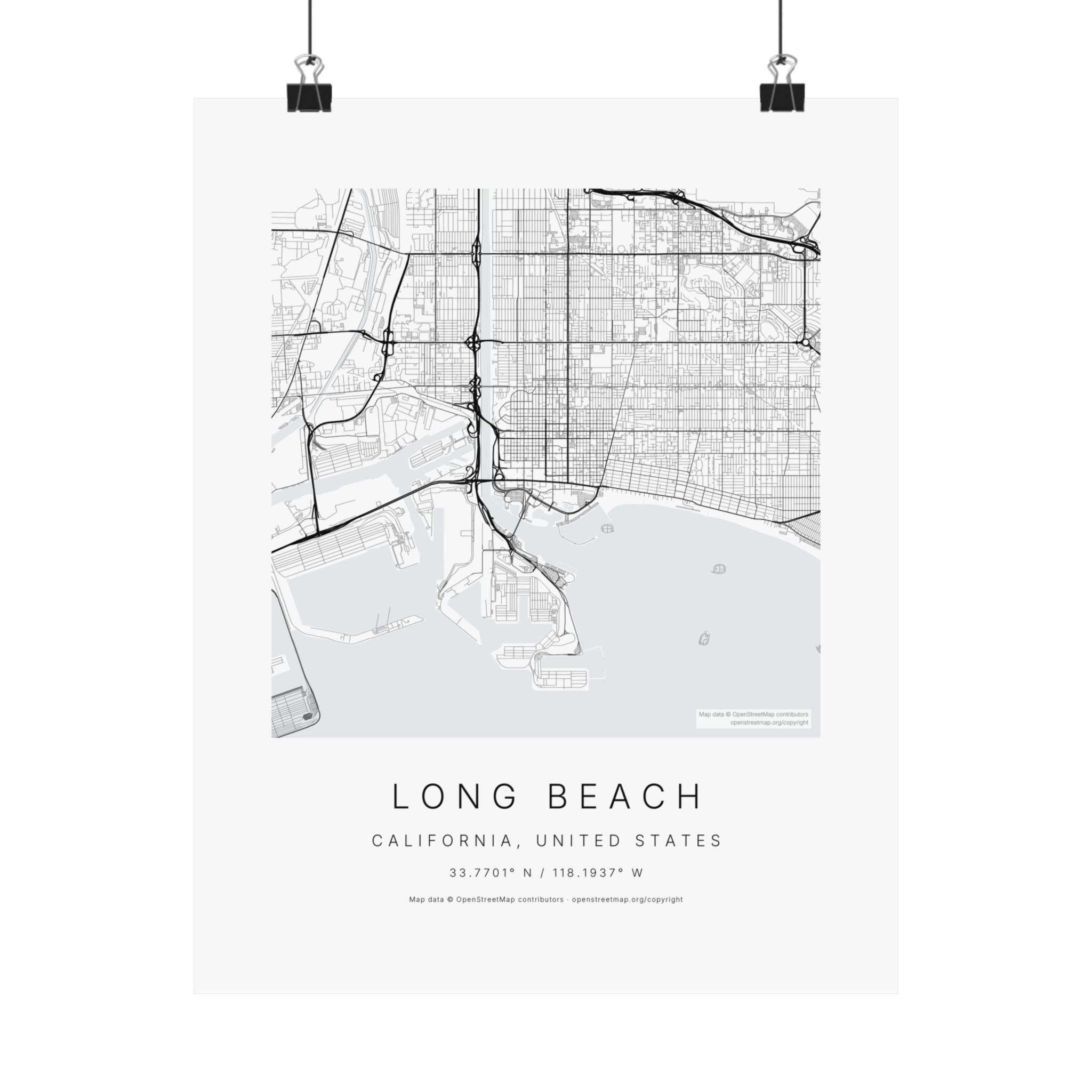 Long Beach, California City Map Print — Minimalist Street Map Wall Art