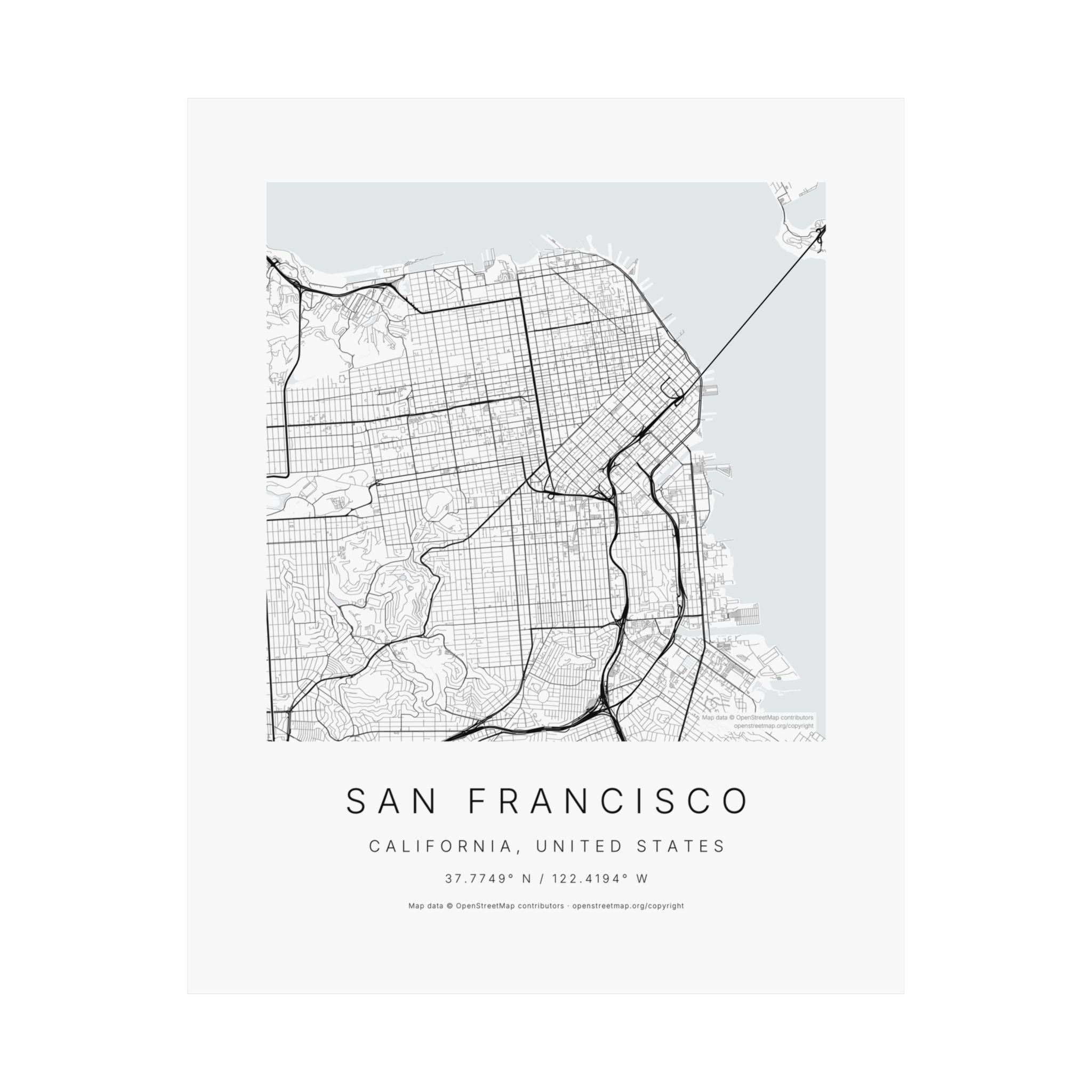 San Francisco, California City Map Print — Minimalist Street Map Wall Art
