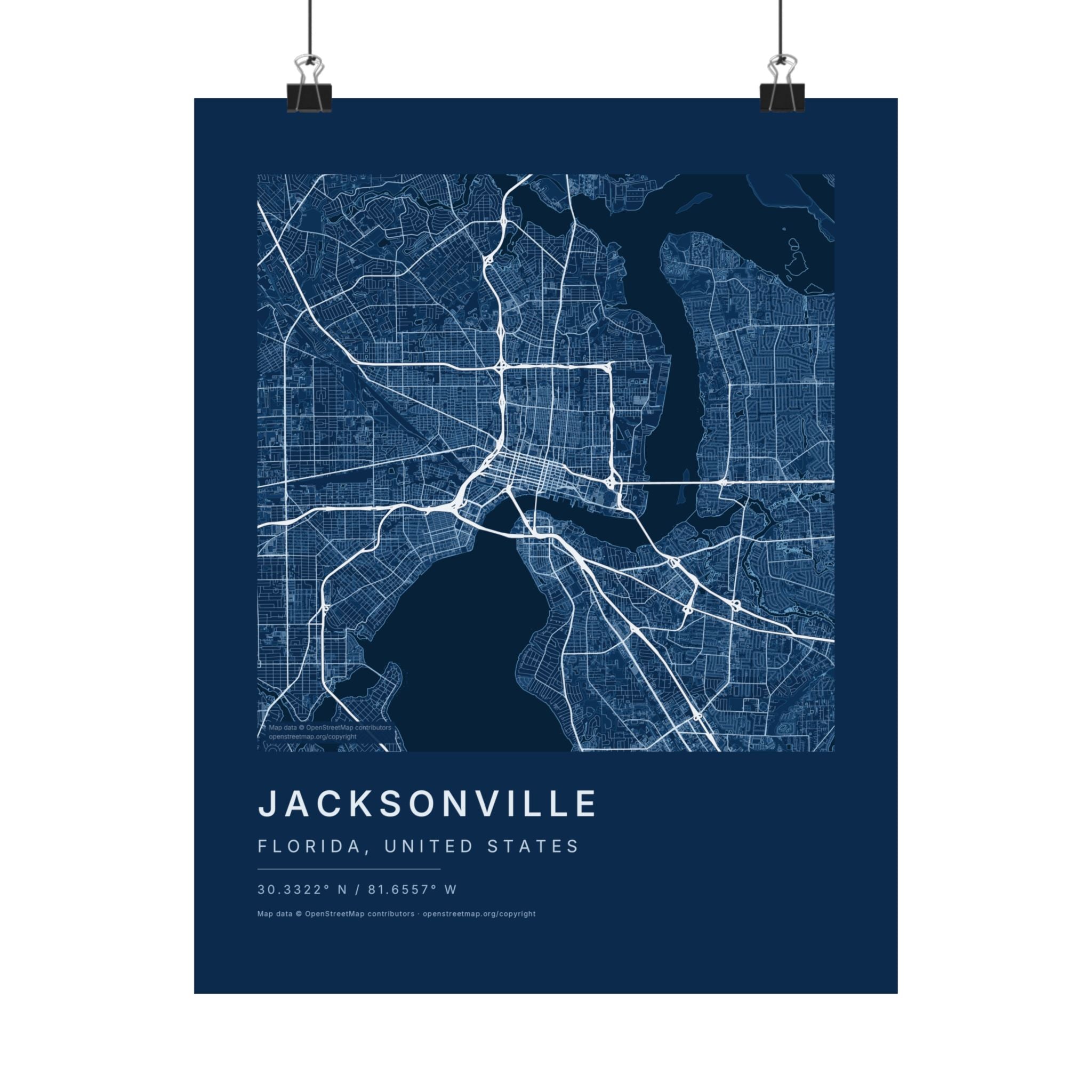 Jacksonville, Florida City Map Print — Blueprint Navy Street Map Wall Art