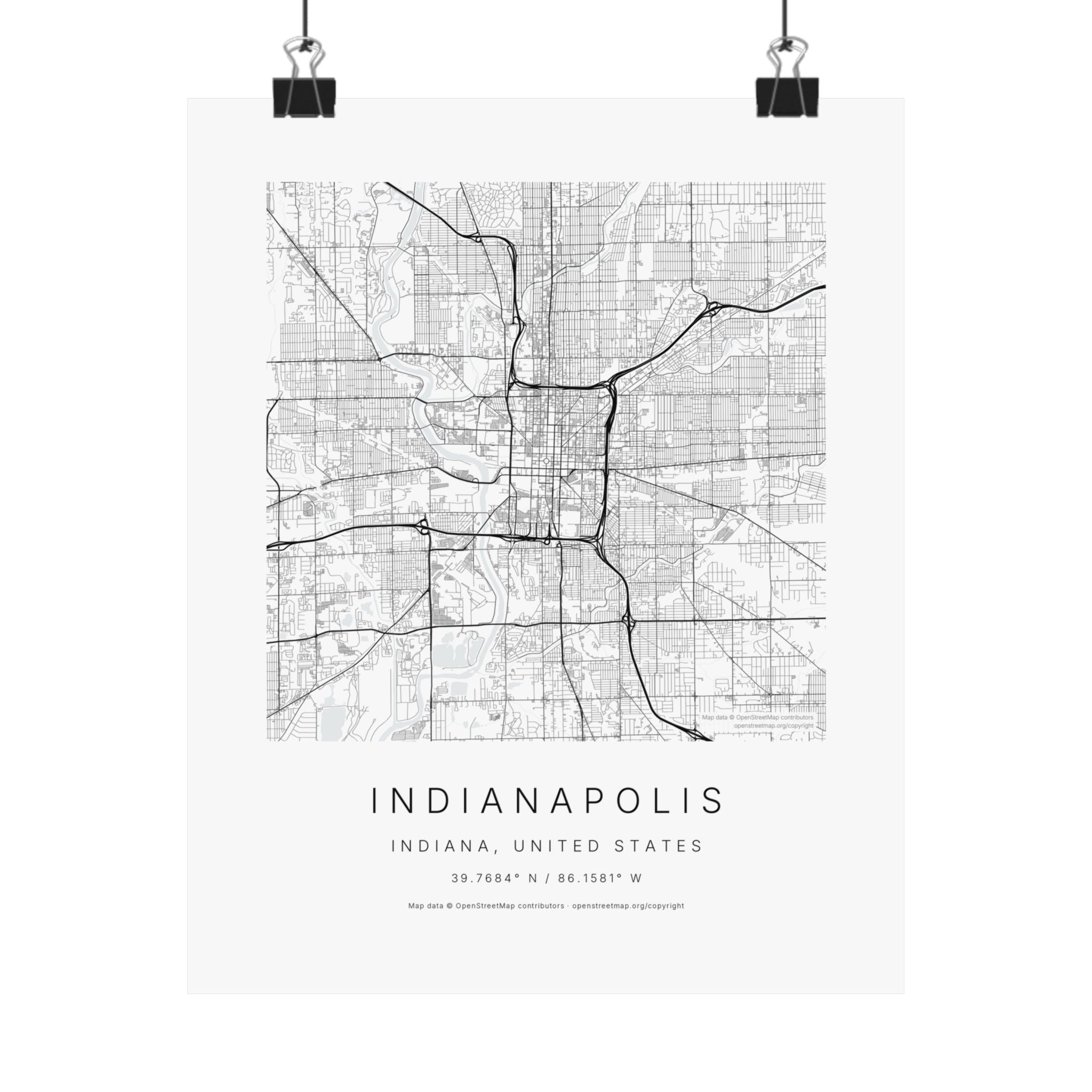 Indianapolis, Indiana City Map Print — Minimalist Street Map Wall Art