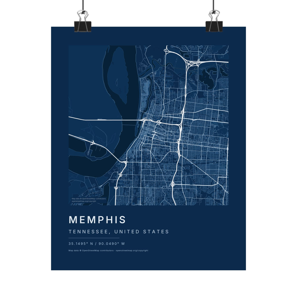 Memphis, Tennessee City Map Print — Blueprint Navy Street Map Wall Art
