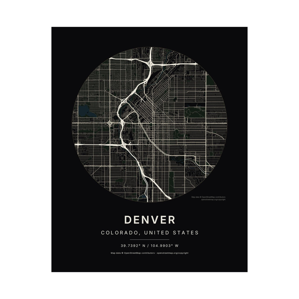 Denver, Colorado City Map Print — Noir Black Street Map Wall Art