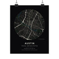 Austin, Texas City Map Print — Noir Black Street Map Wall Art