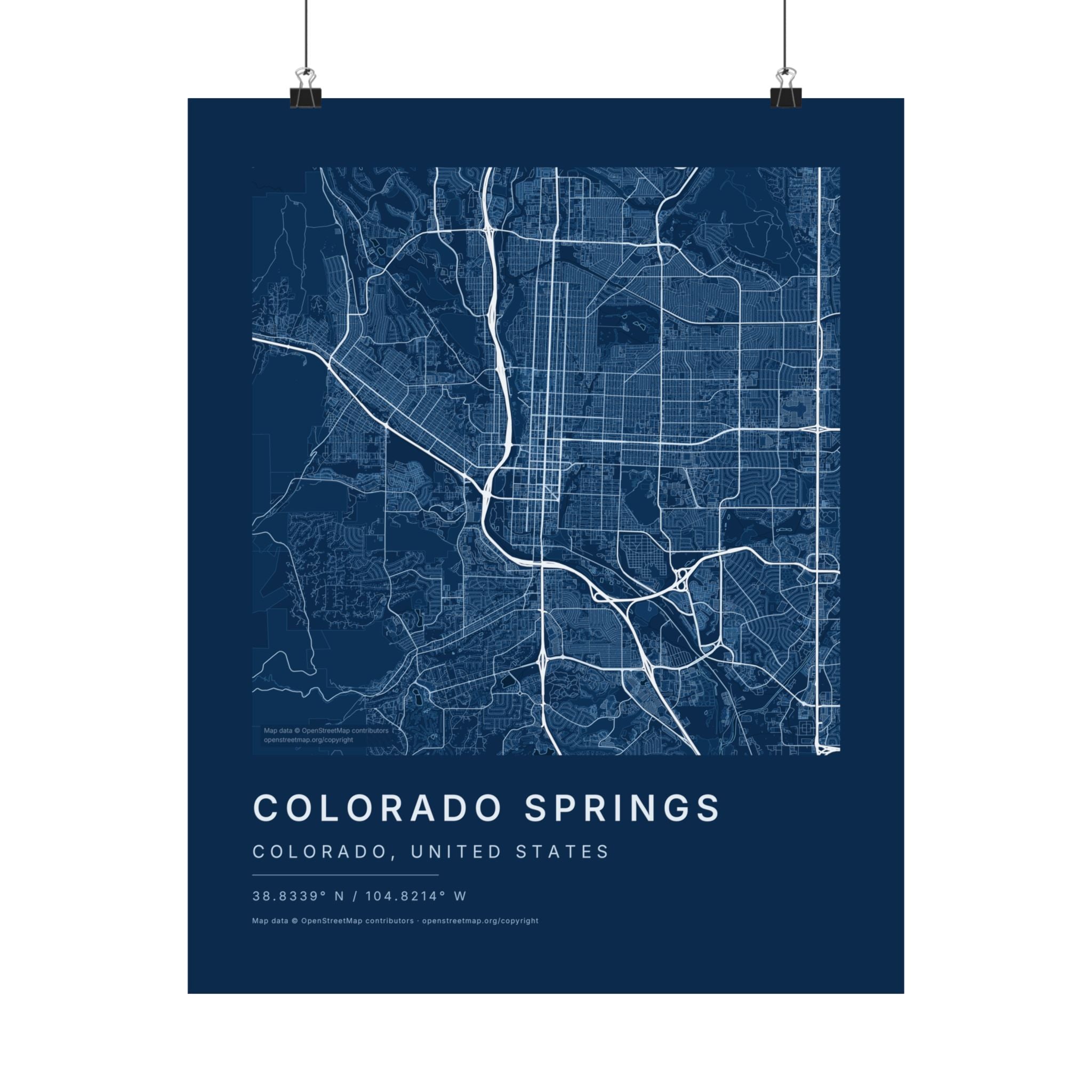 Colorado Springs, Colorado City Map Print — Blueprint Navy Street Map Wall Art