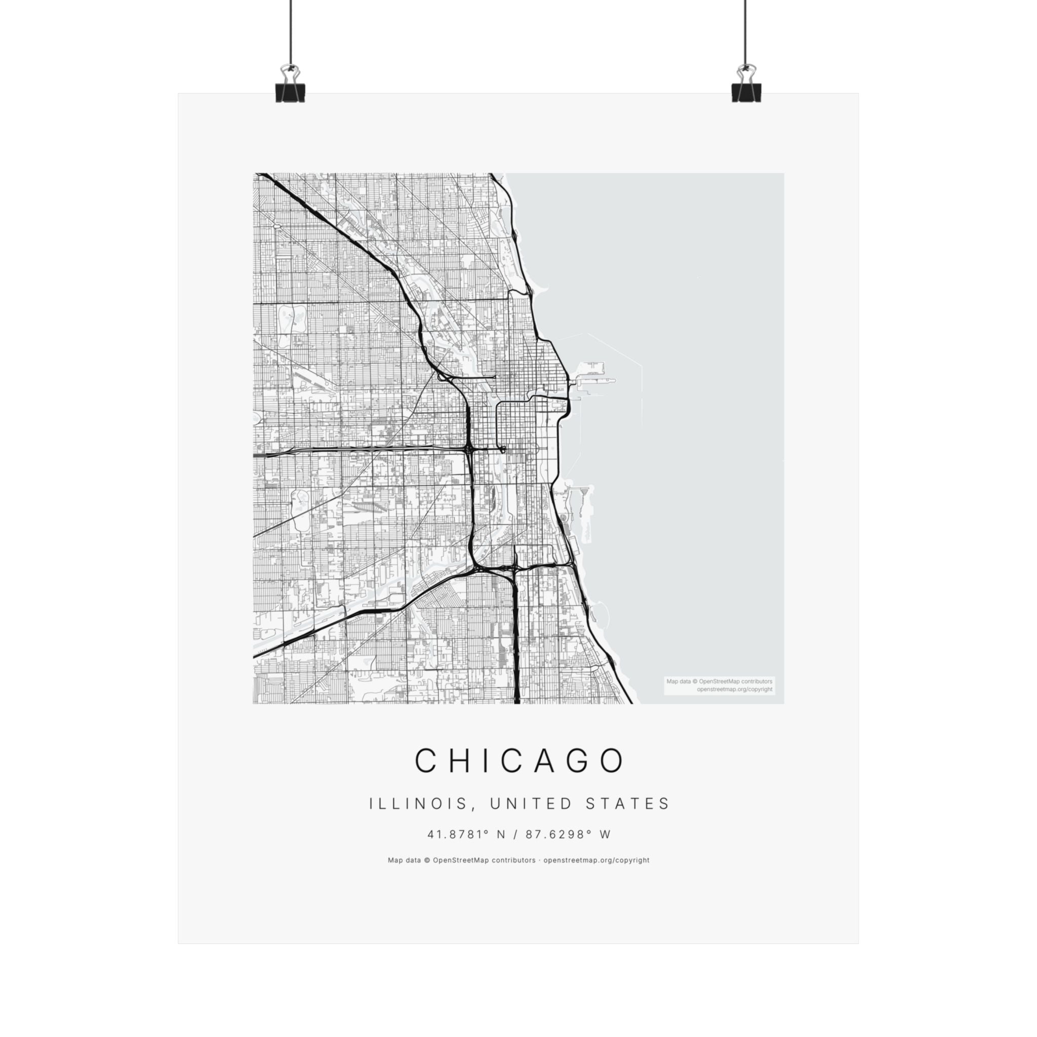 Chicago, Illinois City Map Print — Minimalist Street Map Wall Art