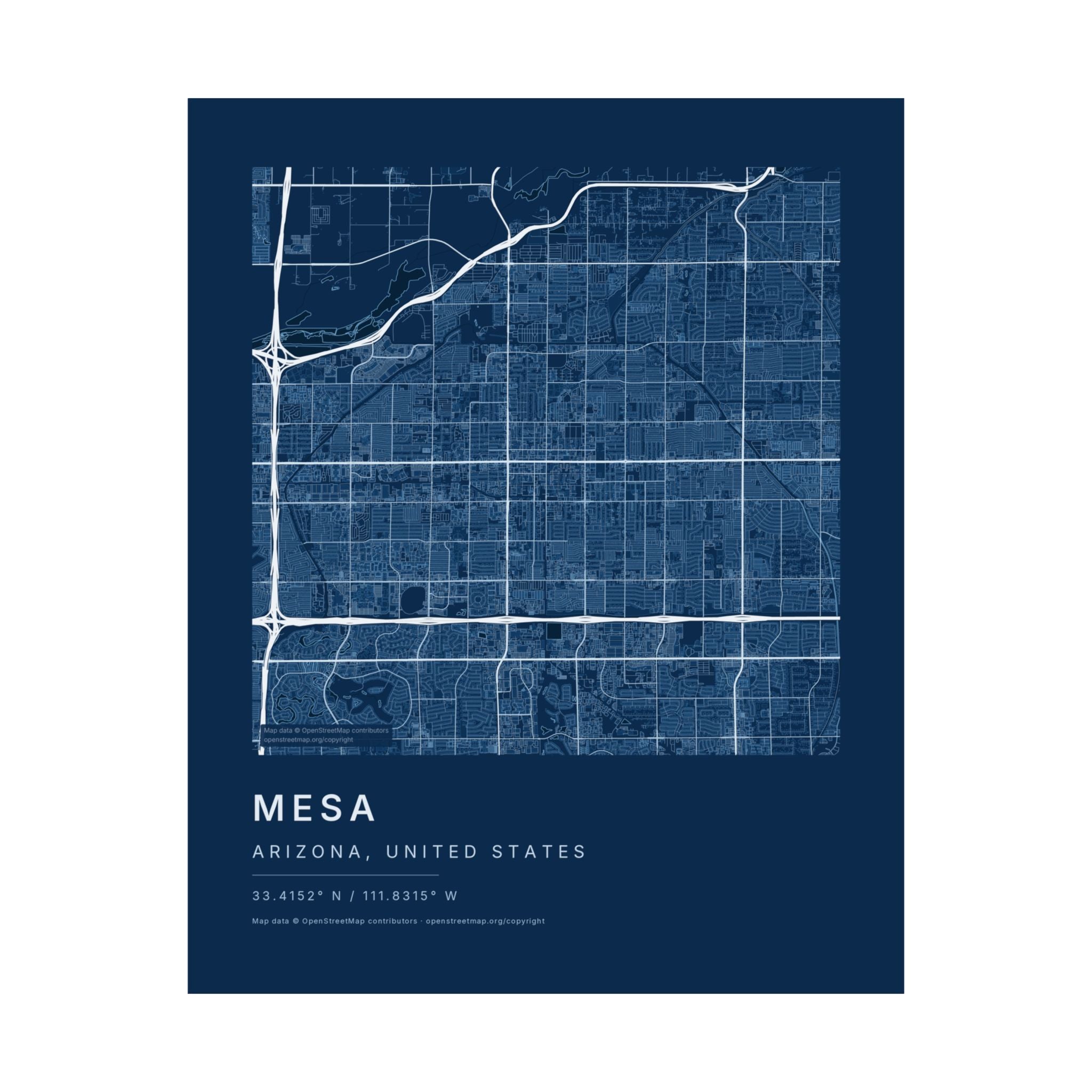 Mesa, Arizona City Map Print — Blueprint Navy Street Map Wall Art