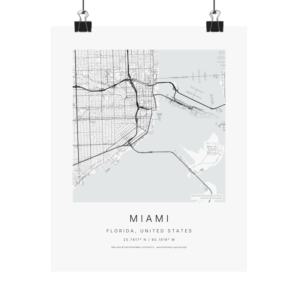Miami, Florida City Map Print — Minimalist Street Map Wall Art