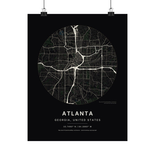 Atlanta, Georgia City Map Print — Noir Black Street Map Wall Art