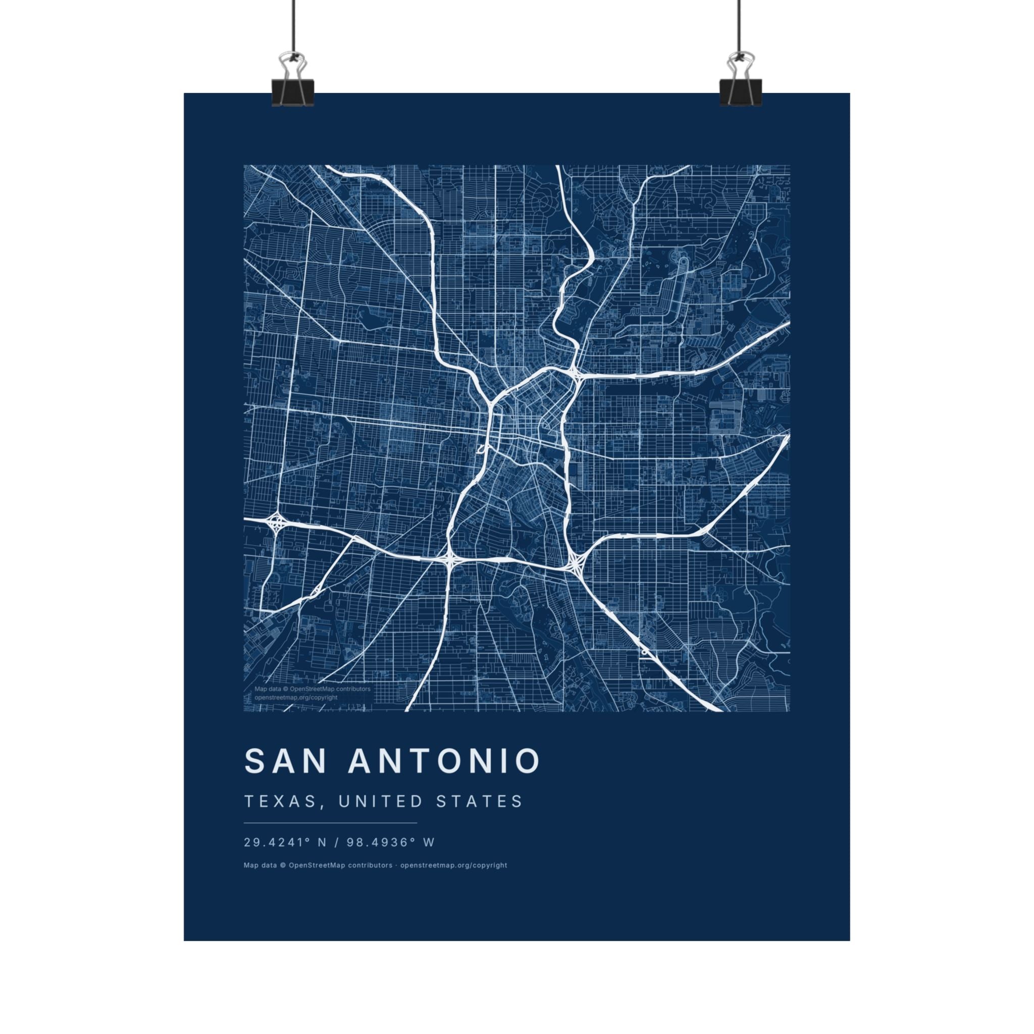 San Antonio, Texas City Map Print — Blueprint Navy Street Map Wall Art