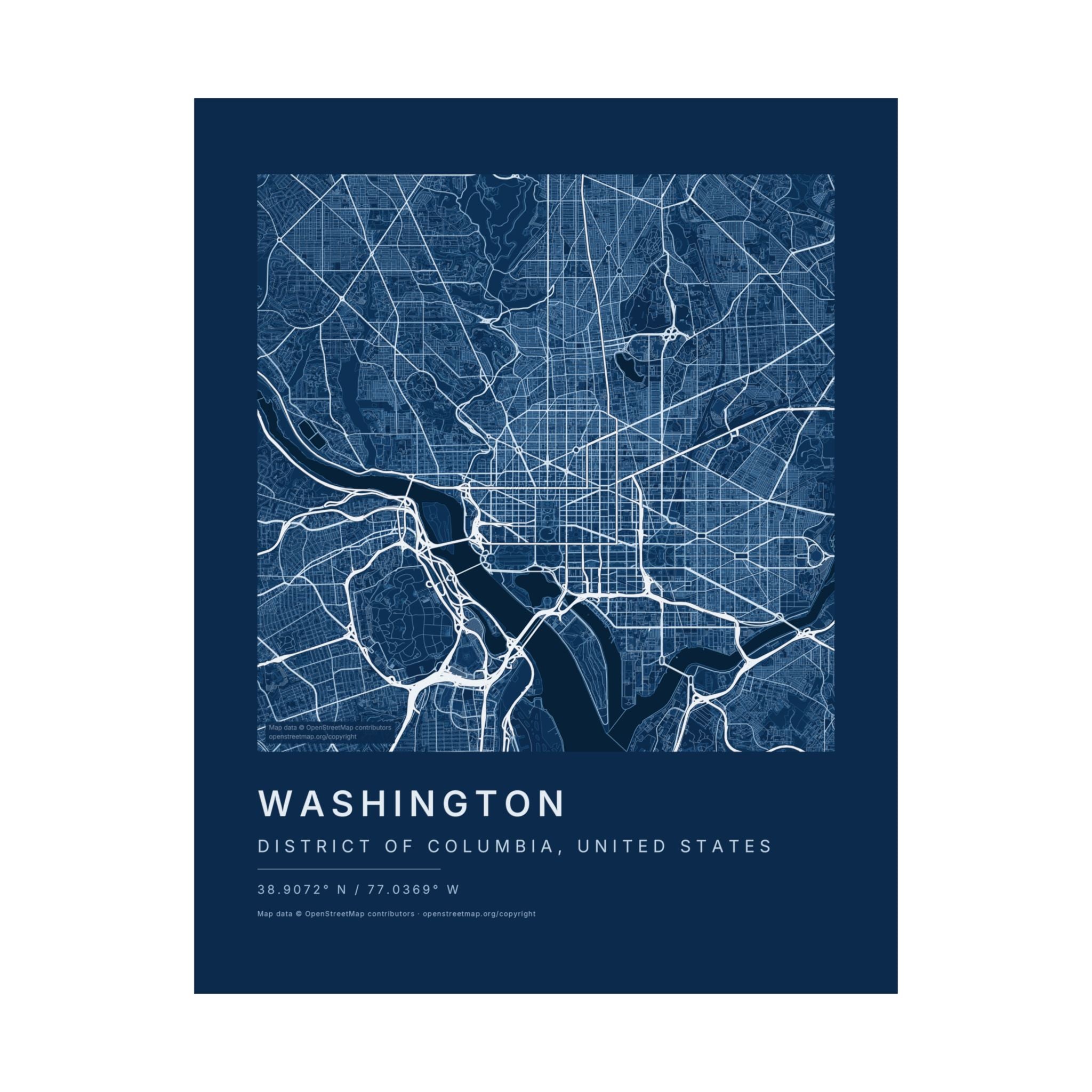 Washington, District of Columbia City Map Print — Blueprint Navy Street Map Wall Art