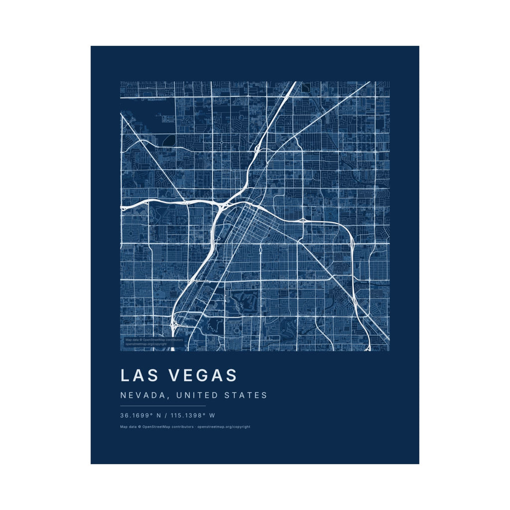 Las Vegas, Nevada City Map Print — Blueprint Navy Street Map Wall Art