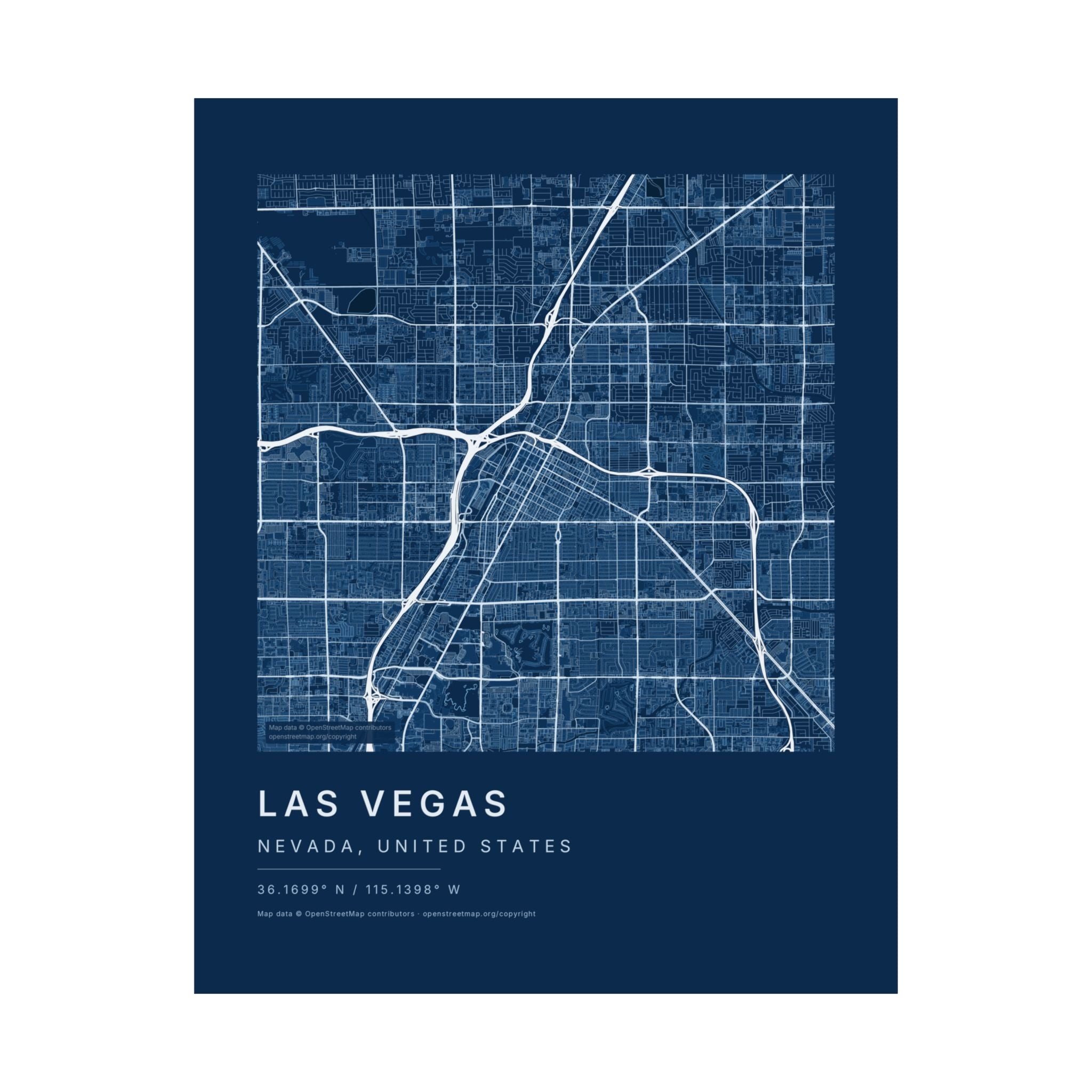 Las Vegas, Nevada City Map Print — Blueprint Navy Street Map Wall Art