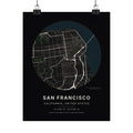 San Francisco, California City Map Print — Noir Black Street Map Wall Art