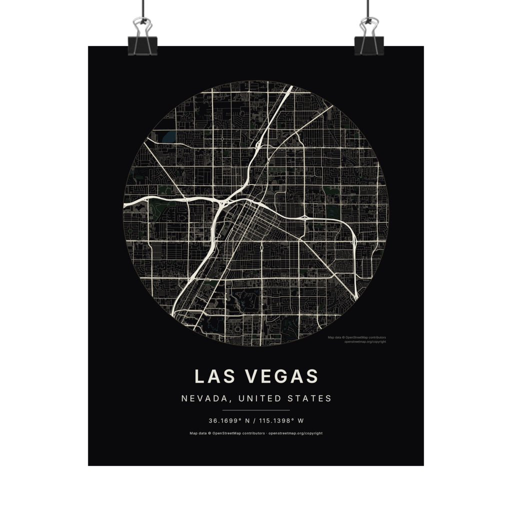Las Vegas, Nevada City Map Print — Noir Black Street Map Wall Art