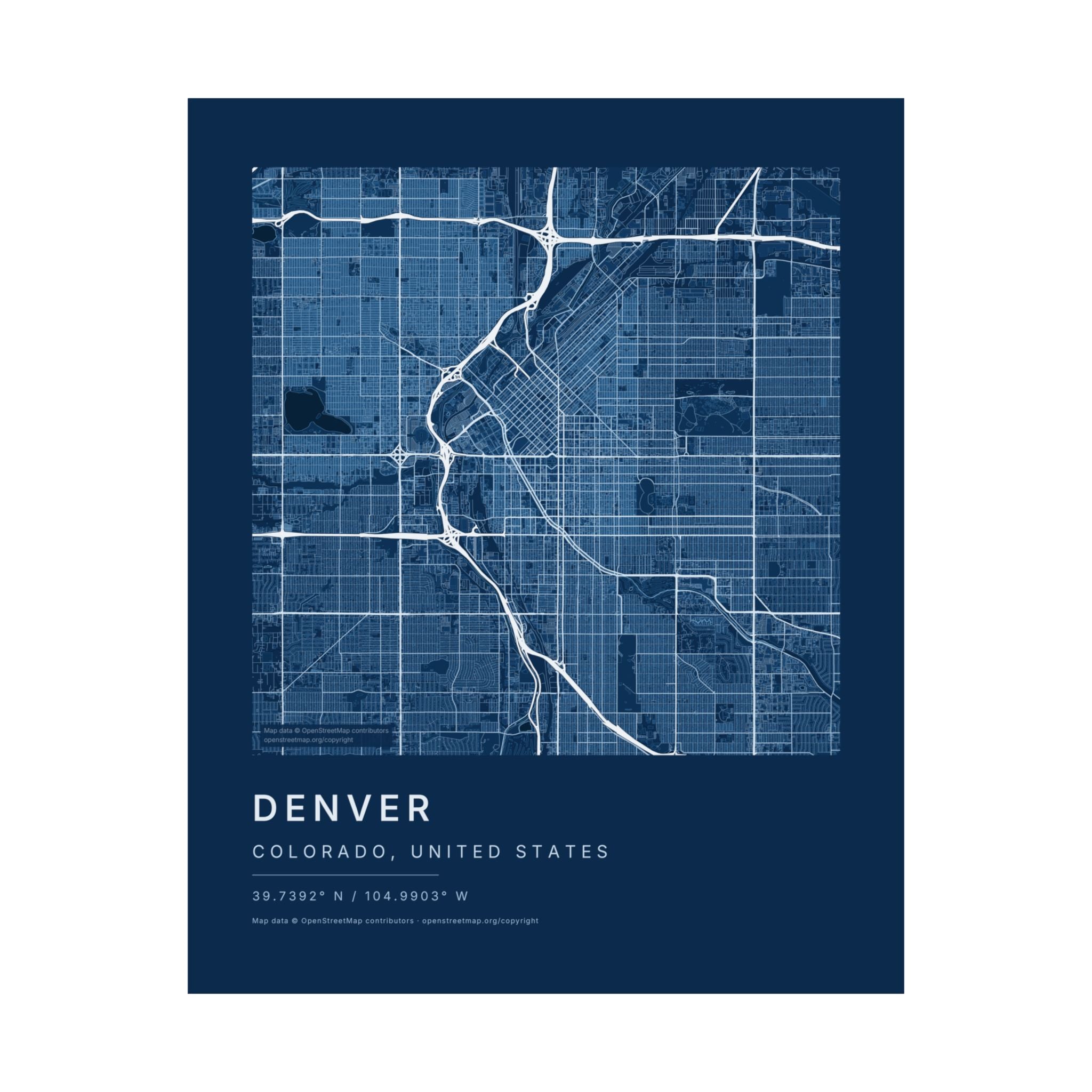 Denver, Colorado City Map Print — Blueprint Navy Street Map Wall Art