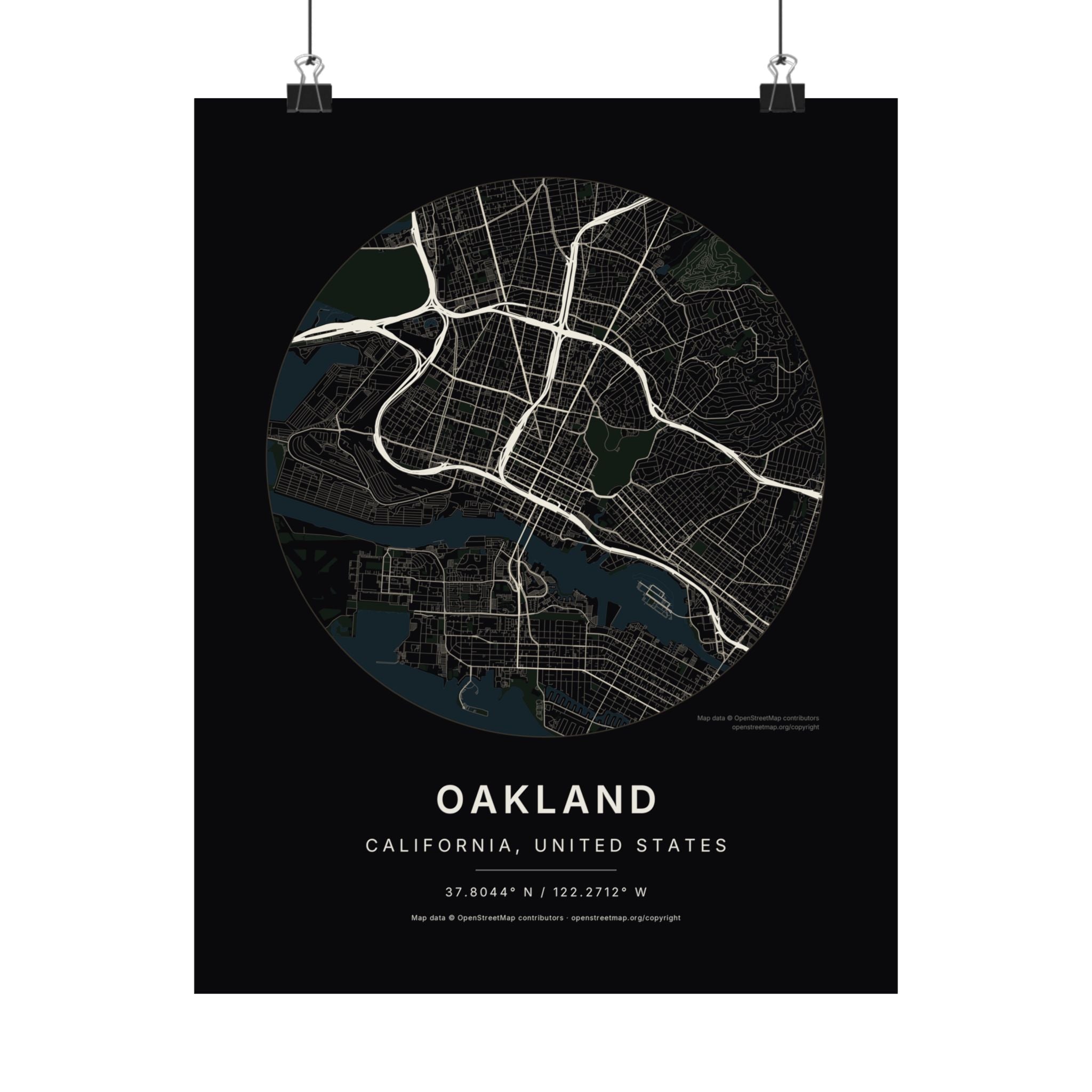 Oakland, California City Map Print — Noir Black Street Map Wall Art