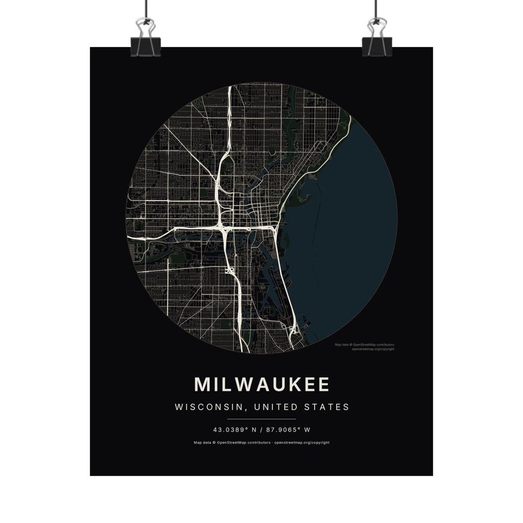 Milwaukee, Wisconsin City Map Print — Noir Black Street Map Wall Art