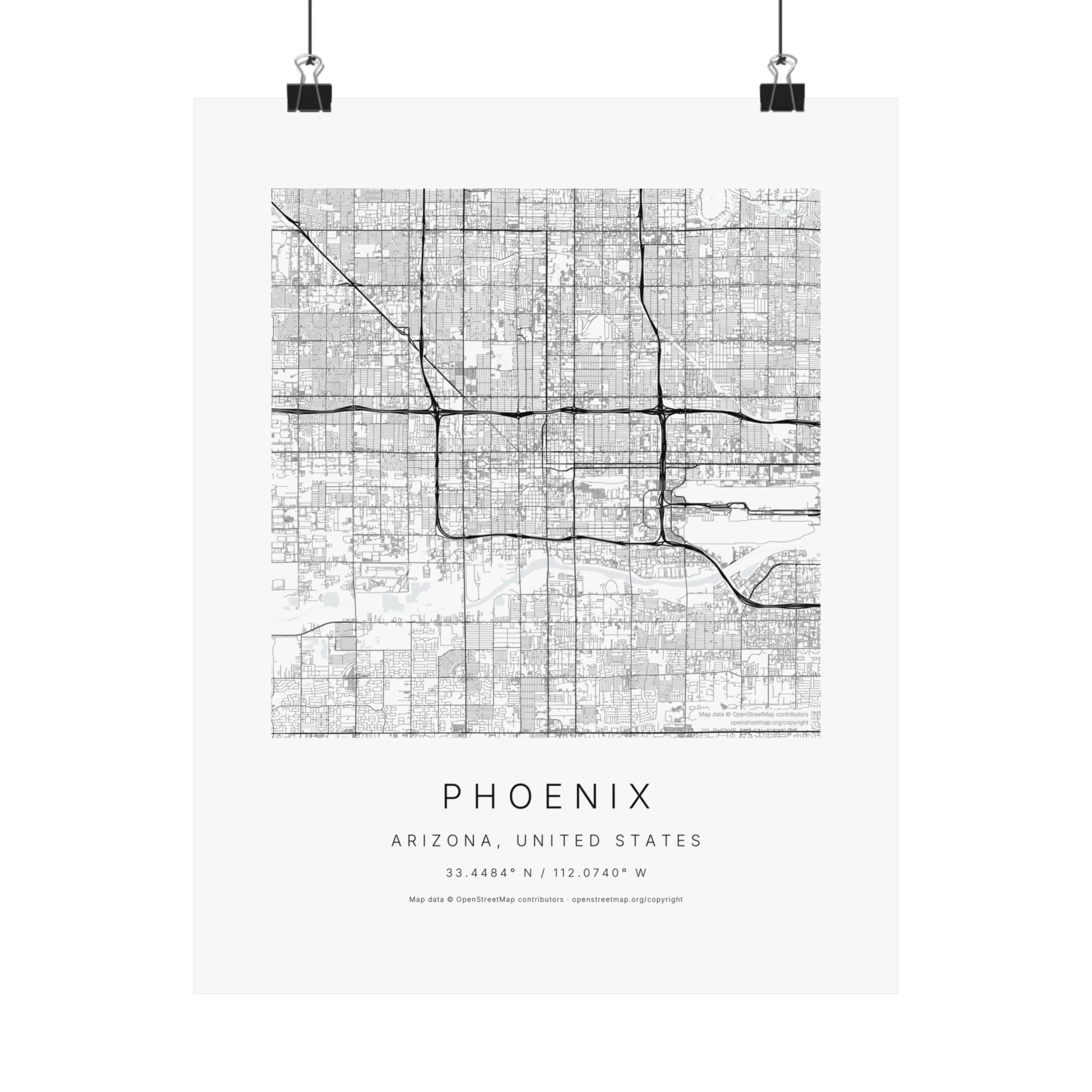 Phoenix, Arizona City Map Print — Minimalist Street Map Wall Art