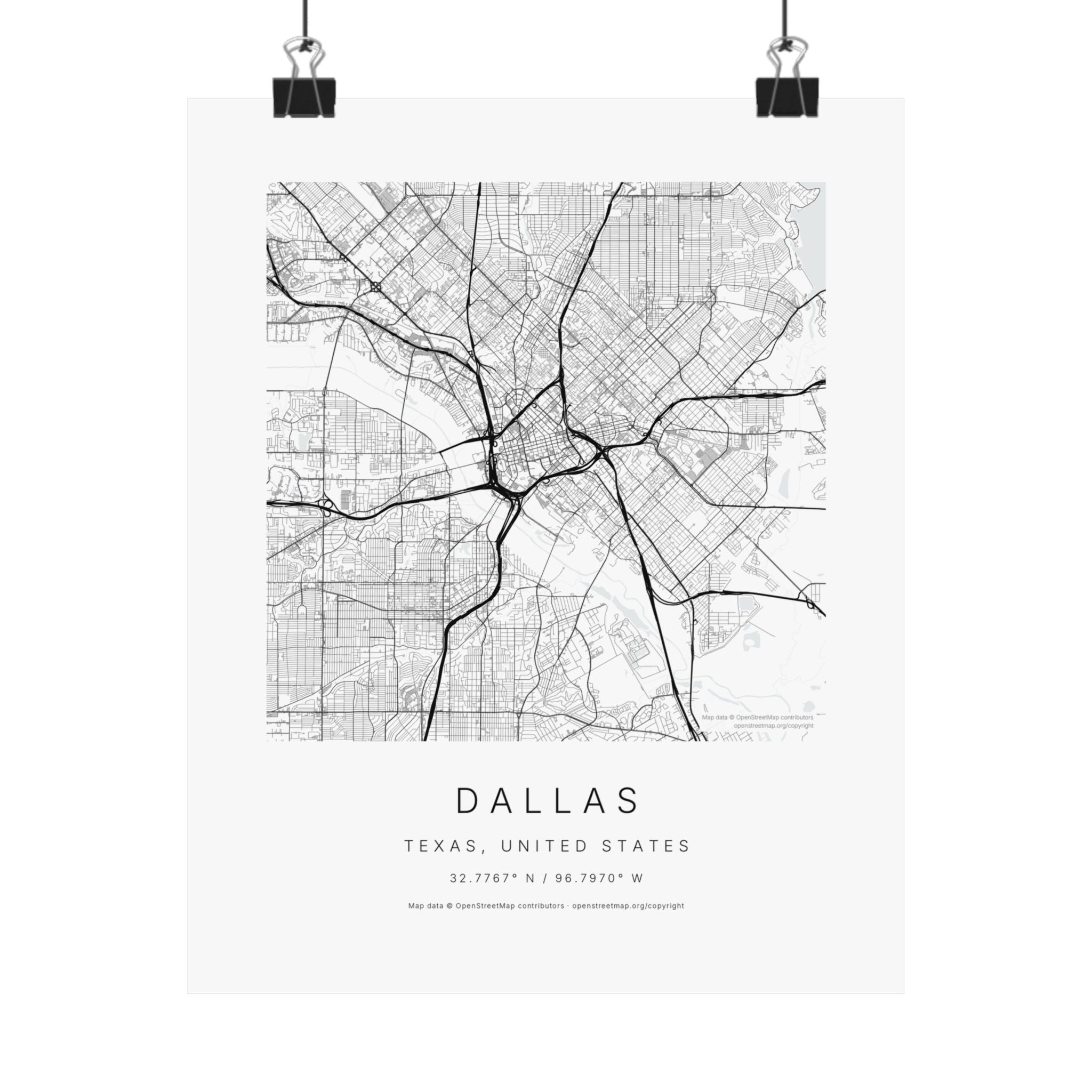 Dallas, Texas City Map Print — Minimalist Street Map Wall Art