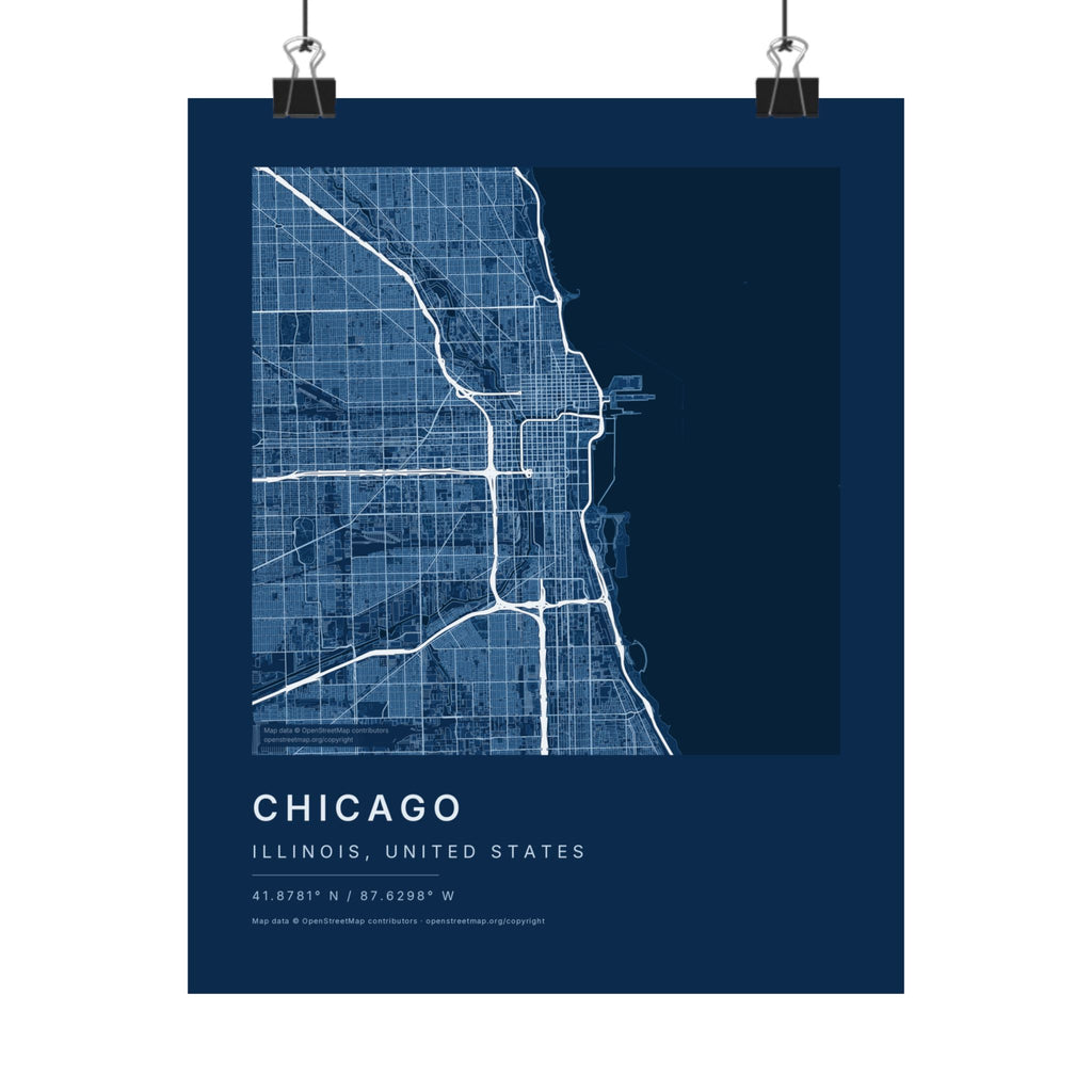 Chicago, Illinois City Map Print — Blueprint Navy Street Map Wall Art
